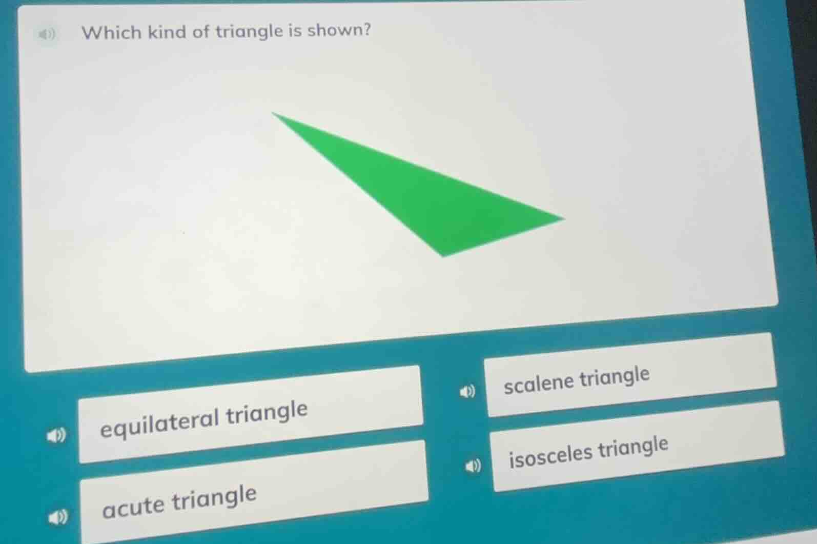 which kind of triangle is shown? equilateral triangle acute triangle sc…