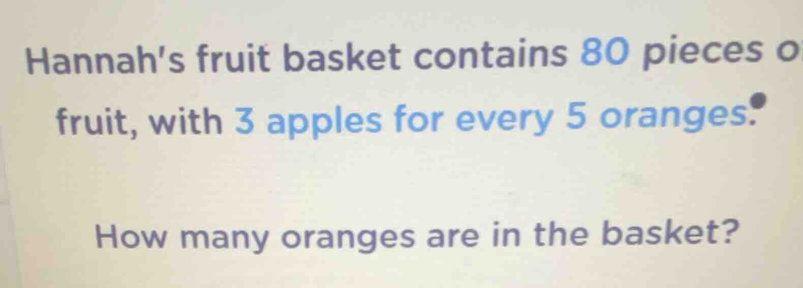 hannahs fruit basket contains 80 pieces of fruit, with 3 apples for eve…