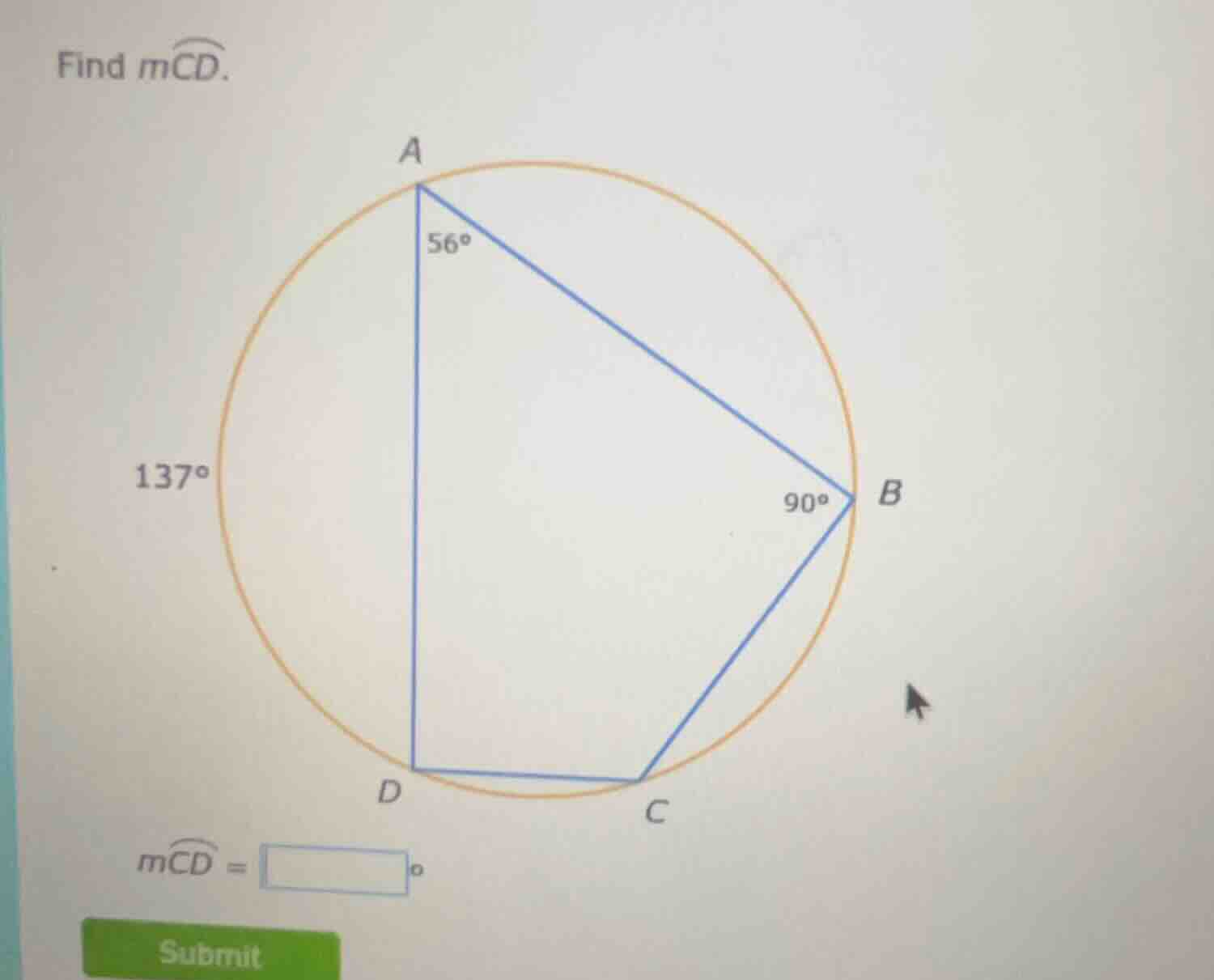 find ( moverarc{cd} ). ( moverarc{cd} = square^circ )