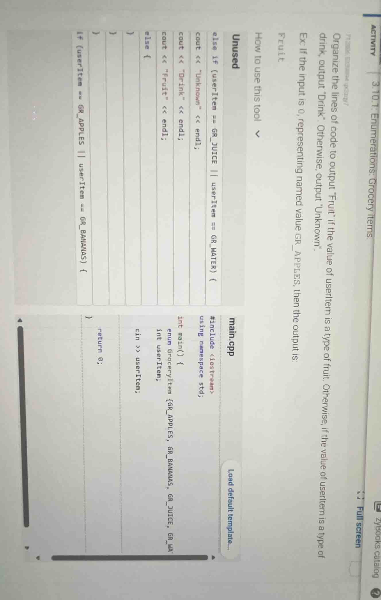 activity 3.10.1: enumerations: grocery items. organize the lines of cod…