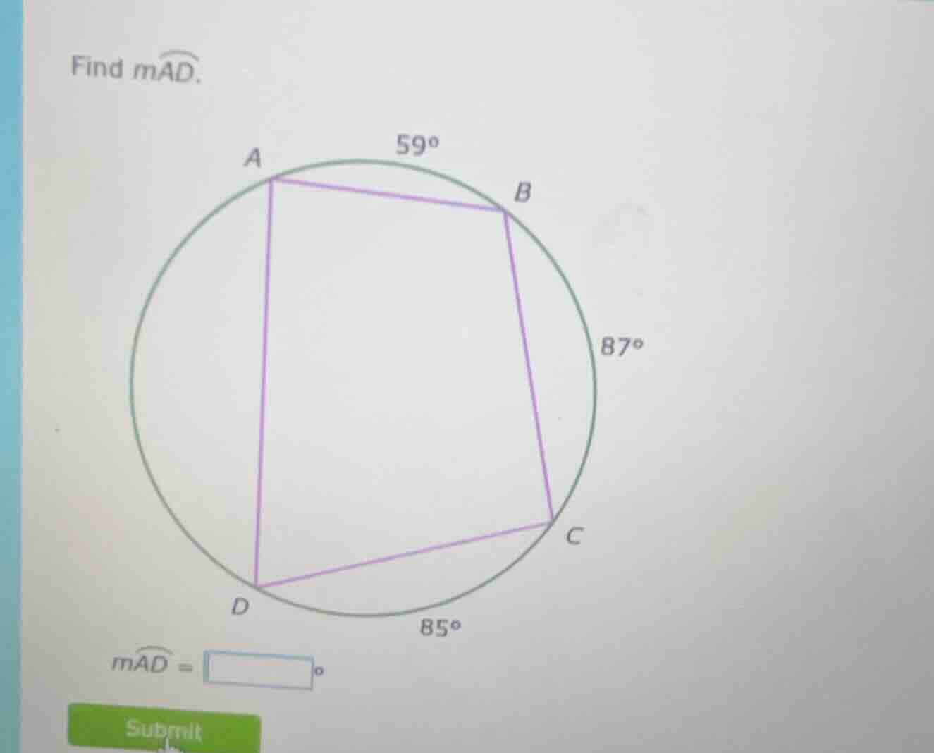 find ( moverarc{ad} ).( moverarc{ad} = square^circ )submit