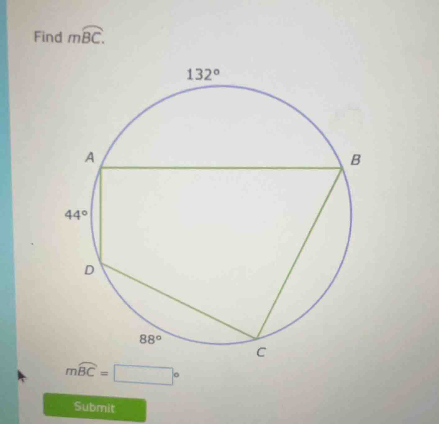 find ( moverarc{bc} ). ( moverarc{bc} = square^circ )
