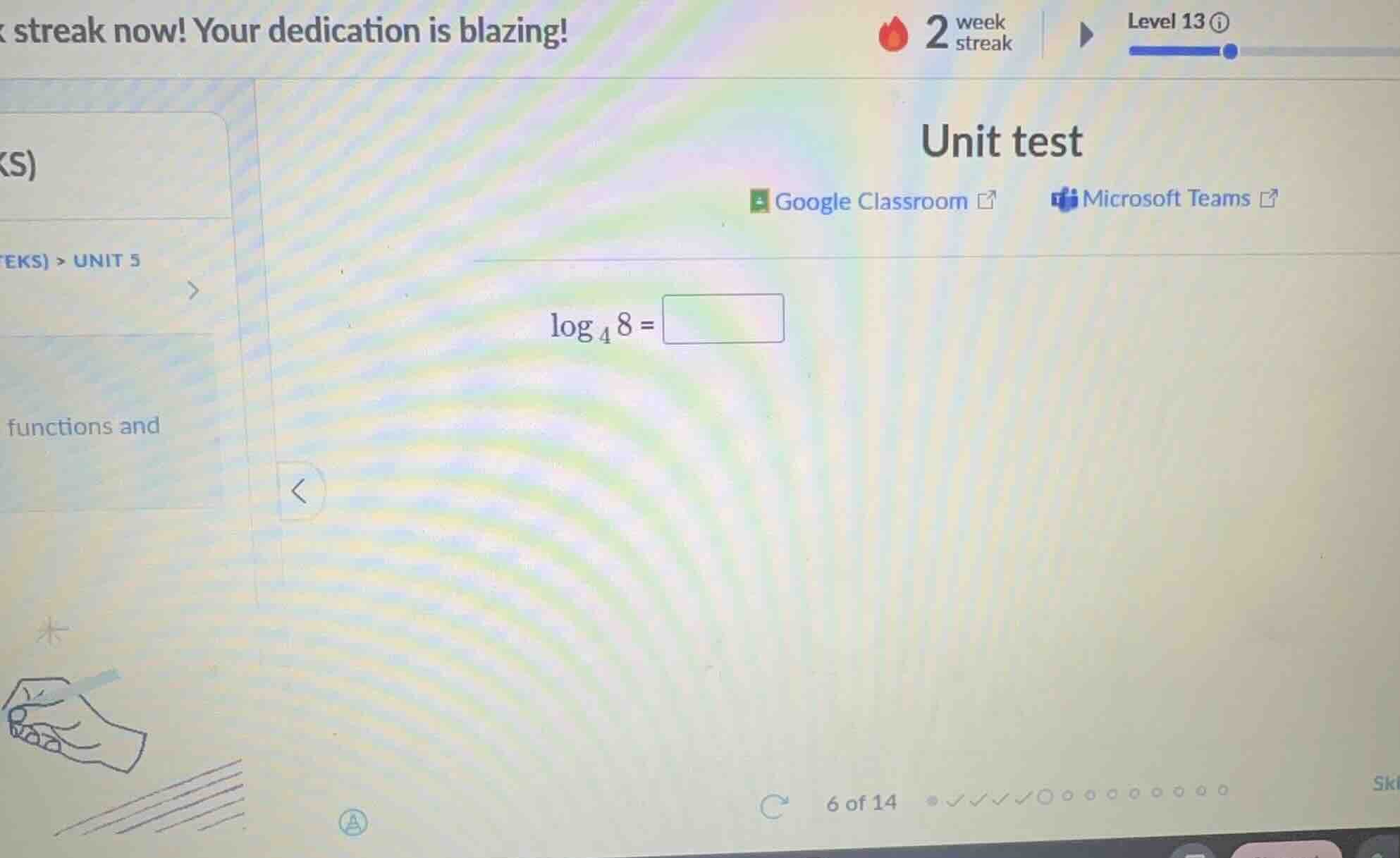 unit test\ \\(\\log_{4}8 = \\square\\)