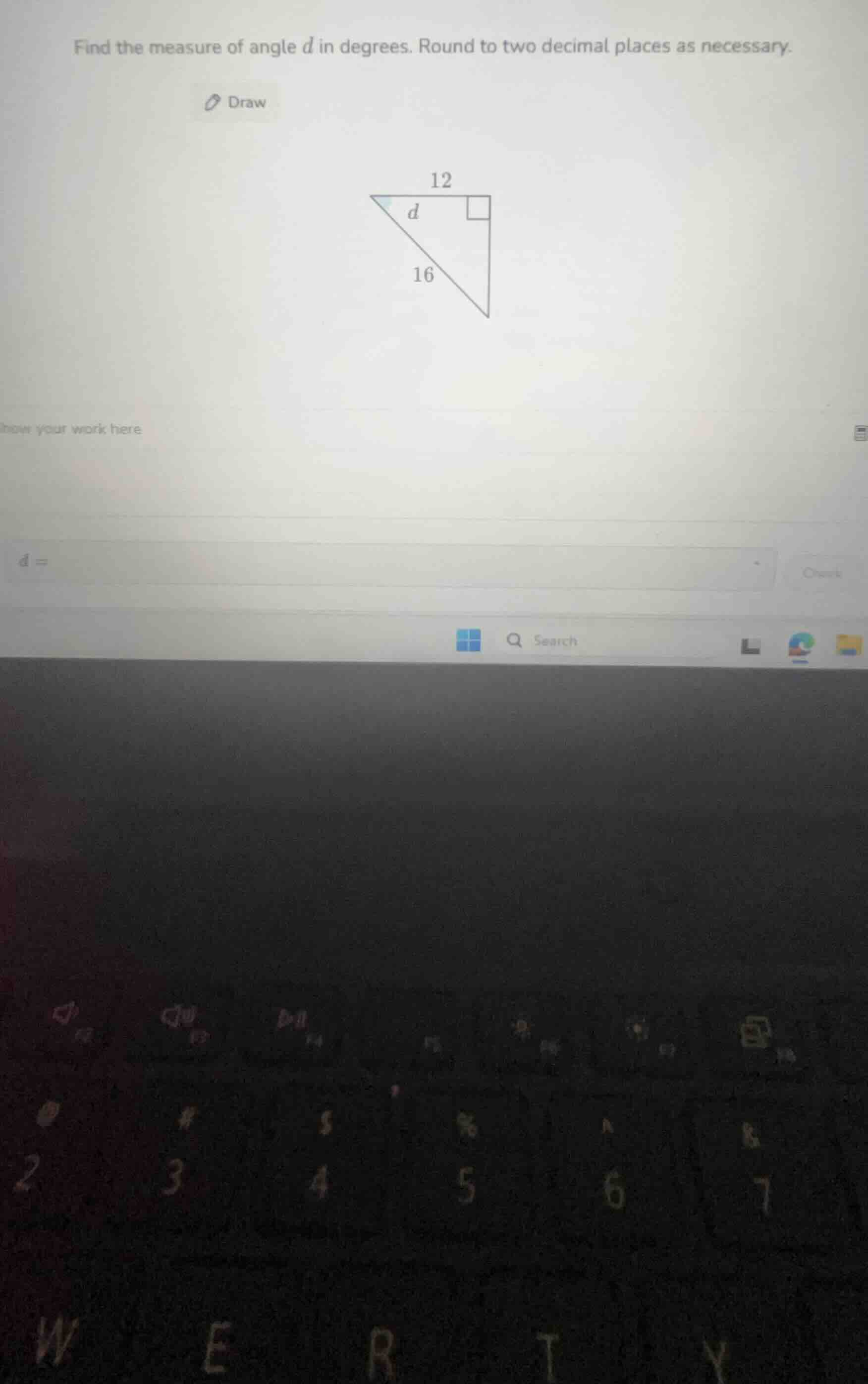 find the measure of angle d in degrees. round to two decimal places as …