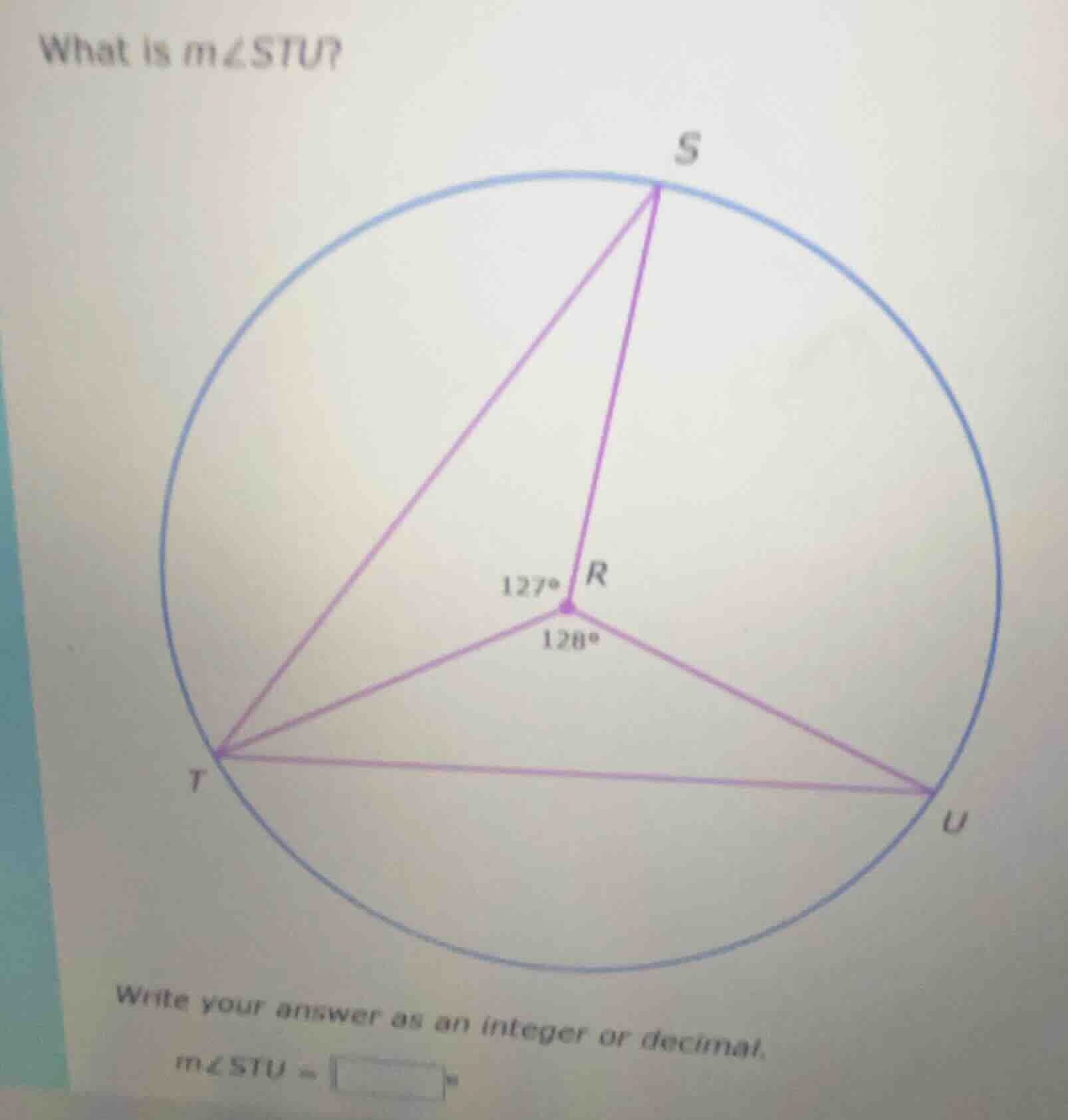 what is m∠stu? write your answer as an integer or decimal. m∠stu = °