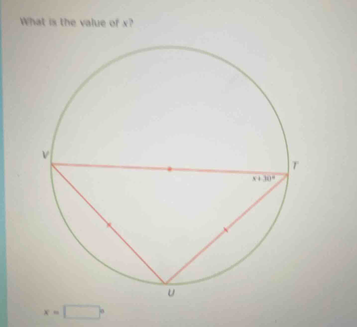 what is the value of x? x = \\boxed{\\circ}
