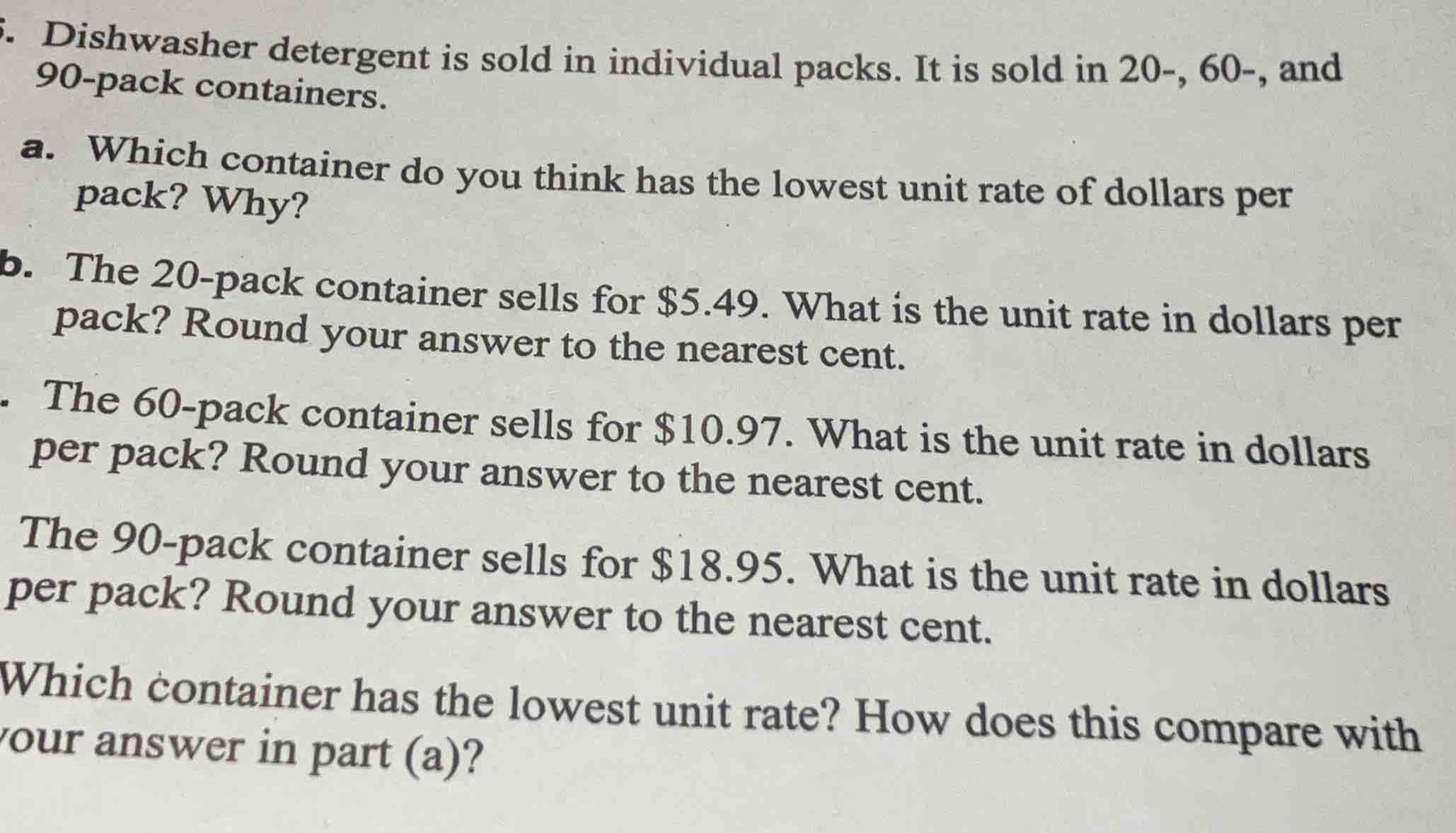 5. dishwasher detergent is sold in individual packs. it is sold in 20-,…