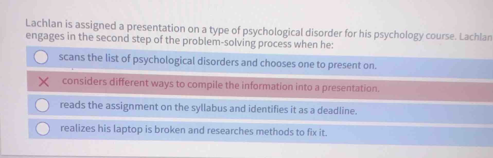 lachlan is assigned a presentation on a type of psychological disorder …