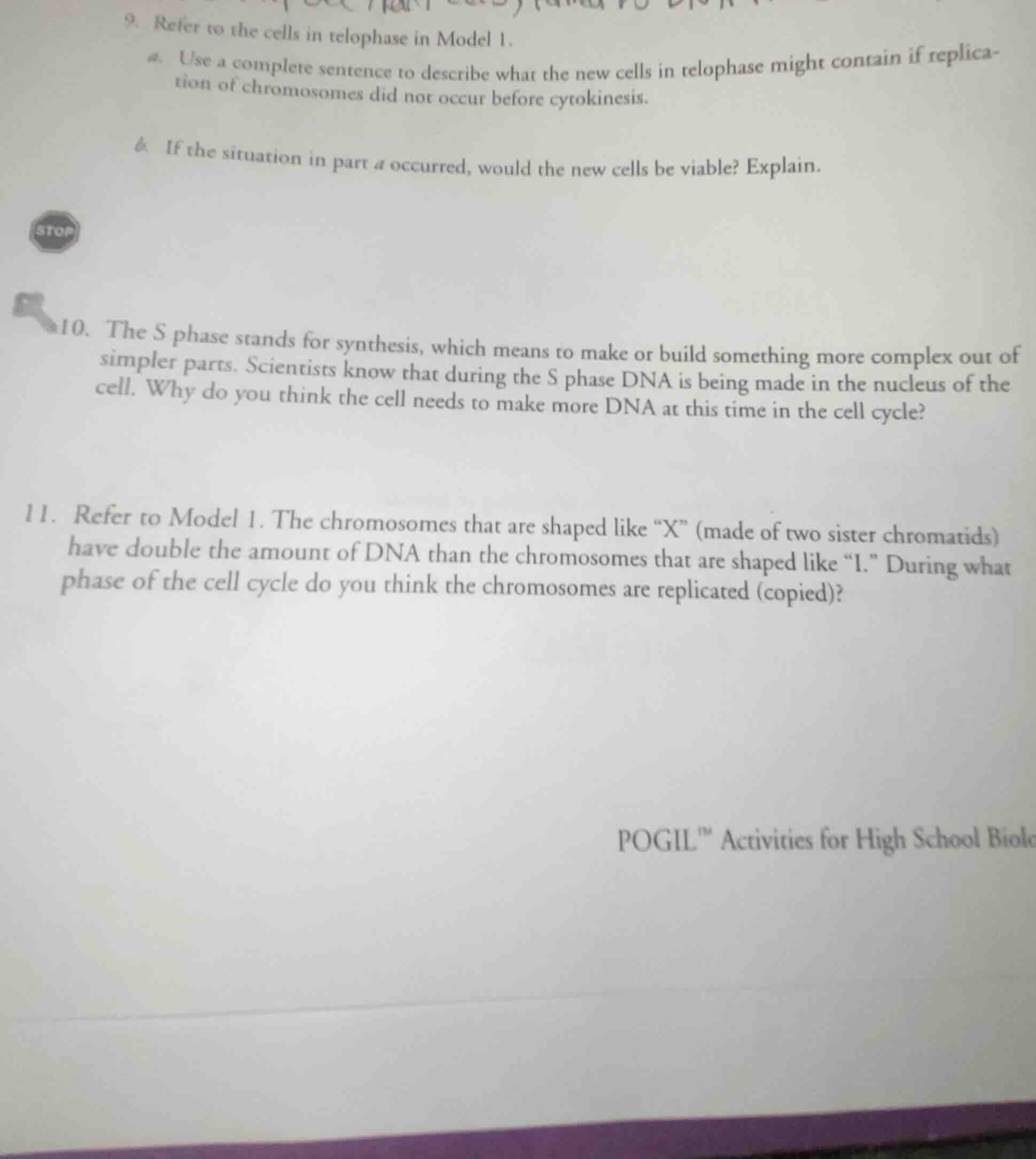 9. refer to the cells in telophase in model 1. a. use a complete senten…