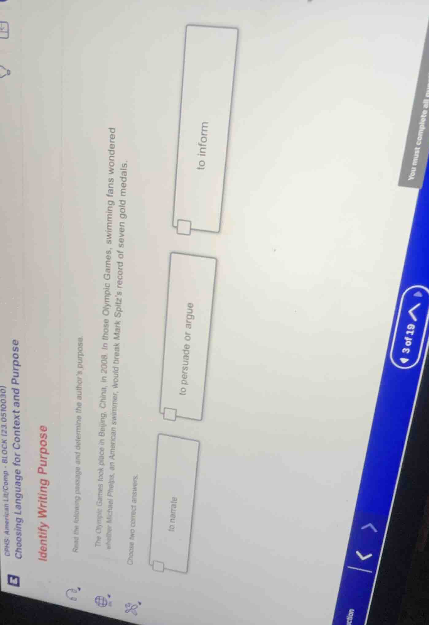 identify writing purpose read the following passage and determine the a…