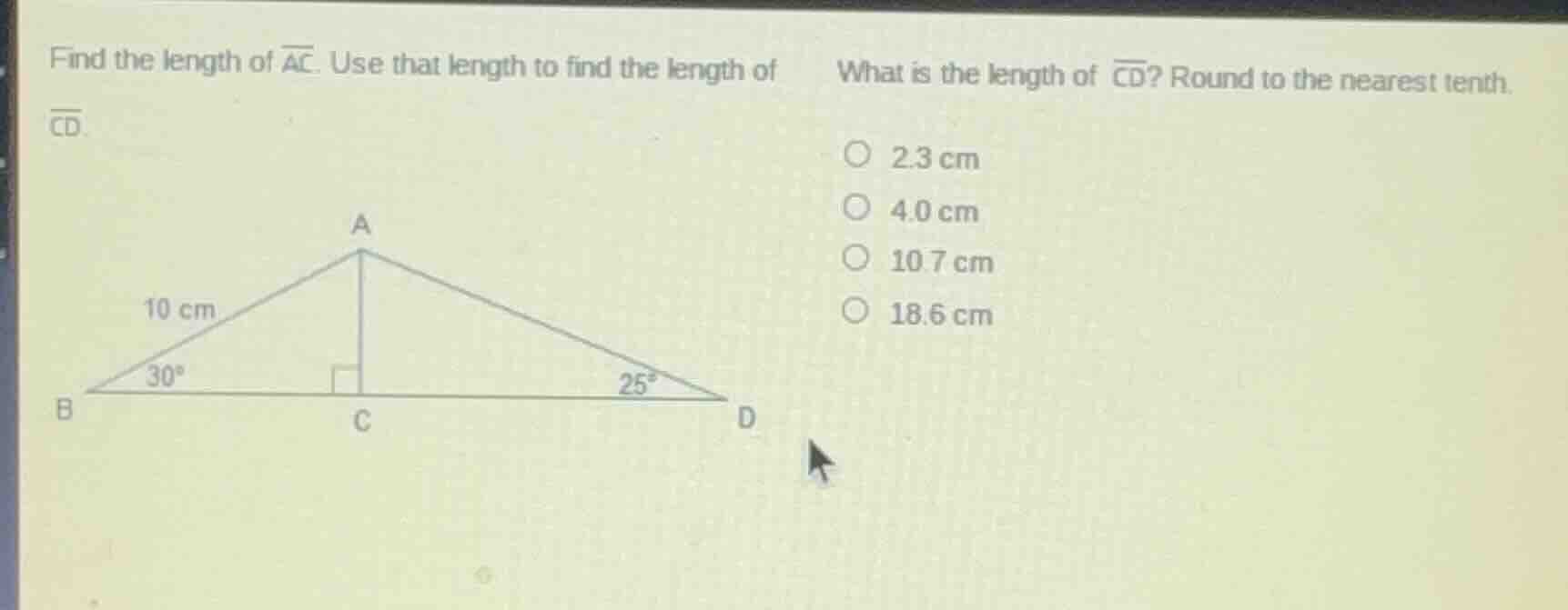 find the length of \\(\\overline{ac}\\). use that length to find the le…