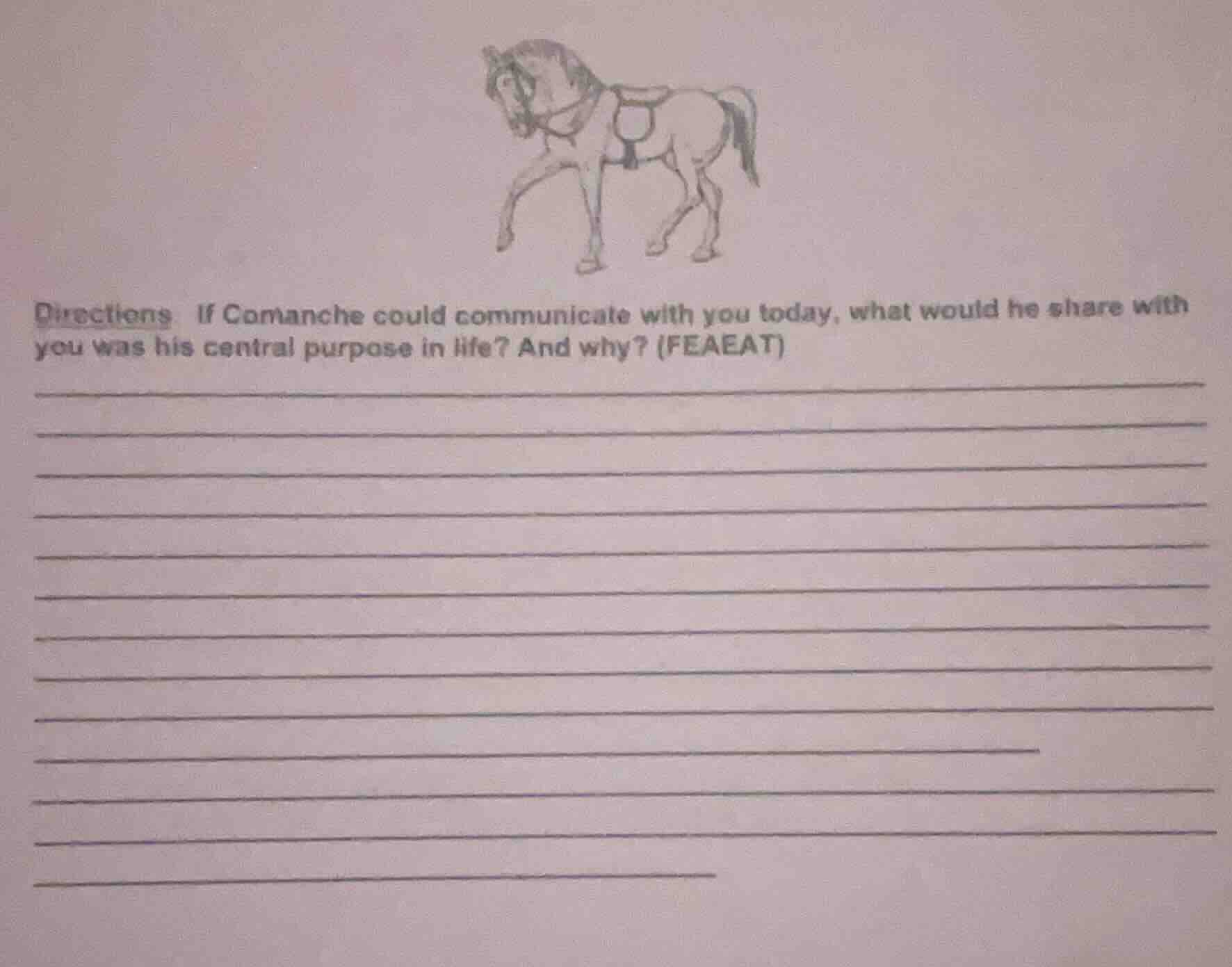 directions: if comanche could communicate with you today, what would he…