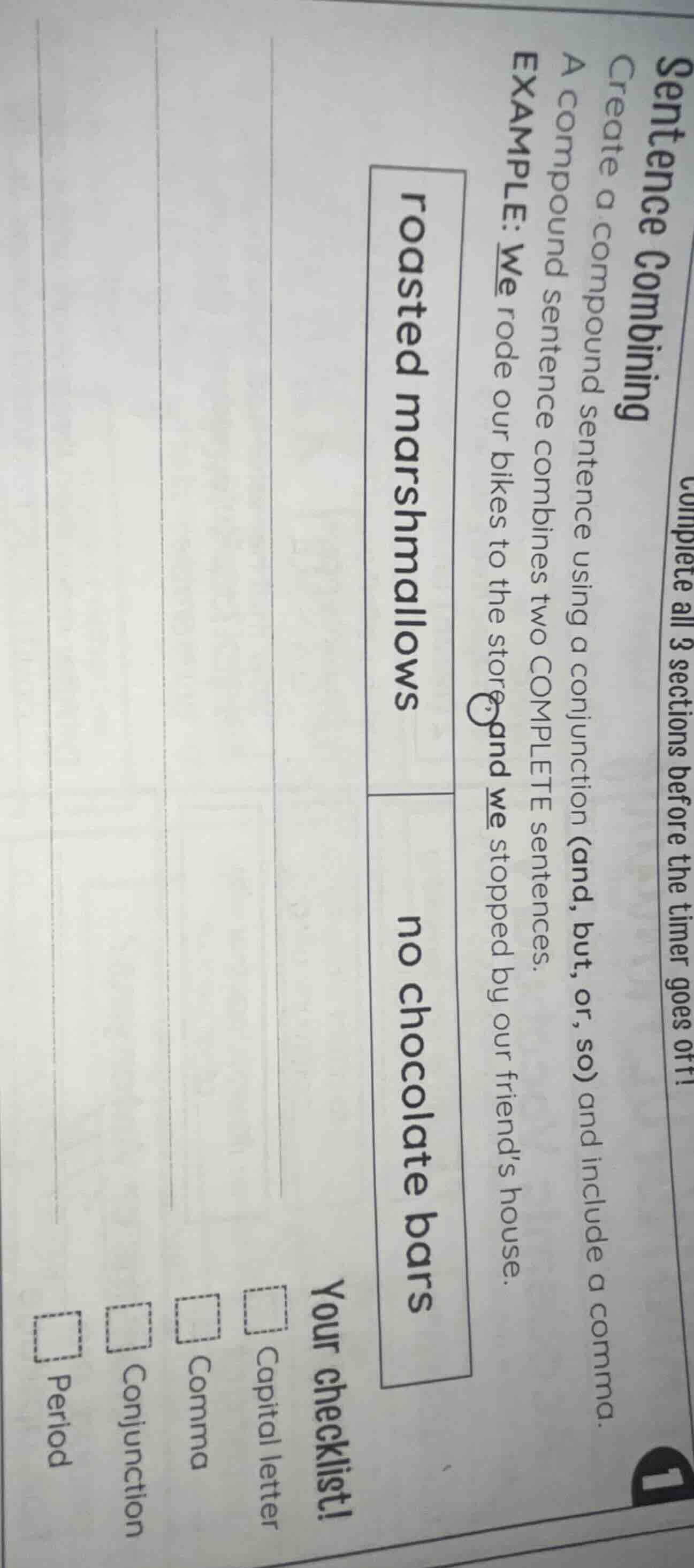 sentence combining create a compound sentence using a conjunction (and,…