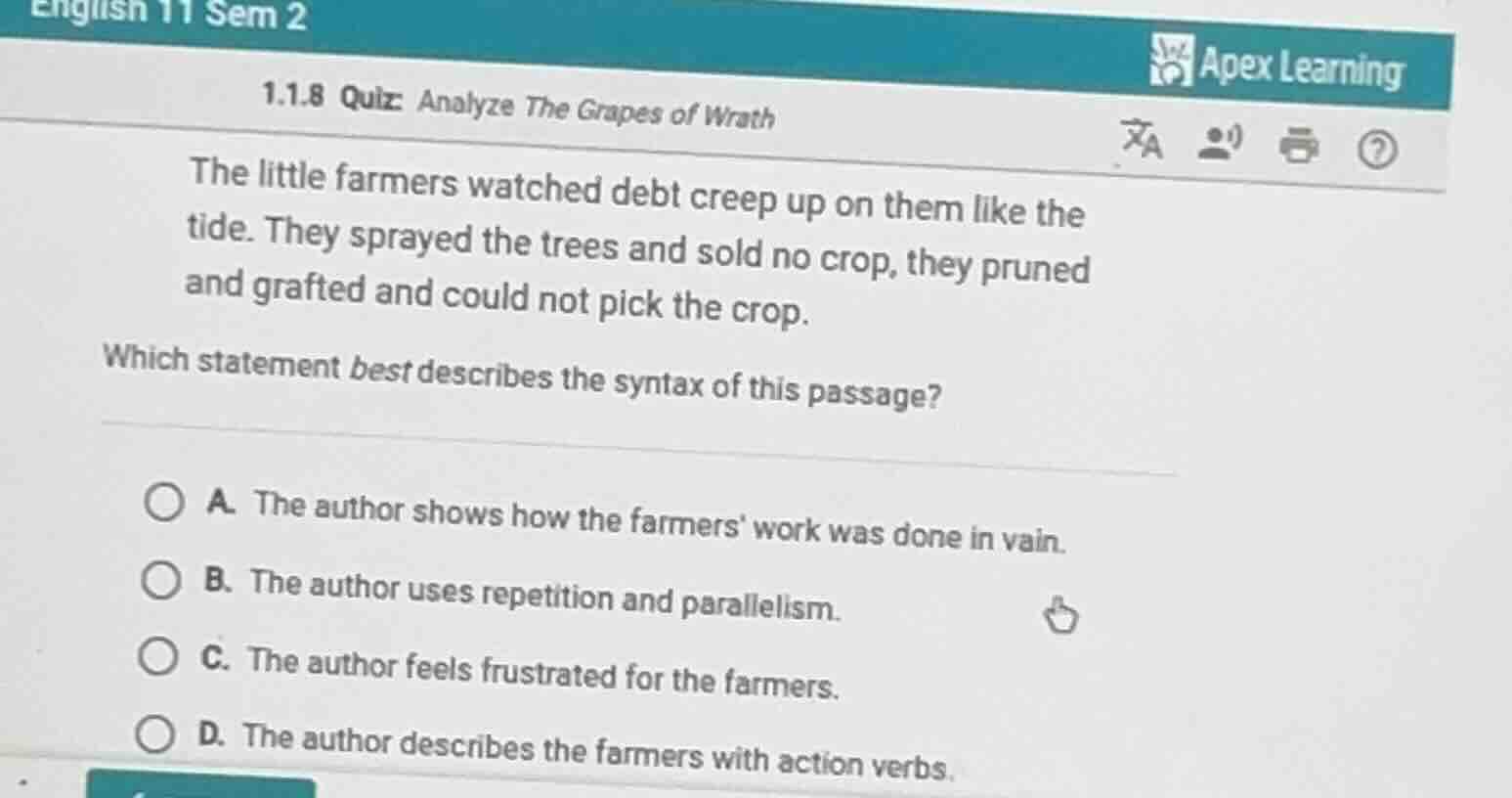 english 11 sem 2 1.1.8 quiz: analyze the grapes of wrath the little far…