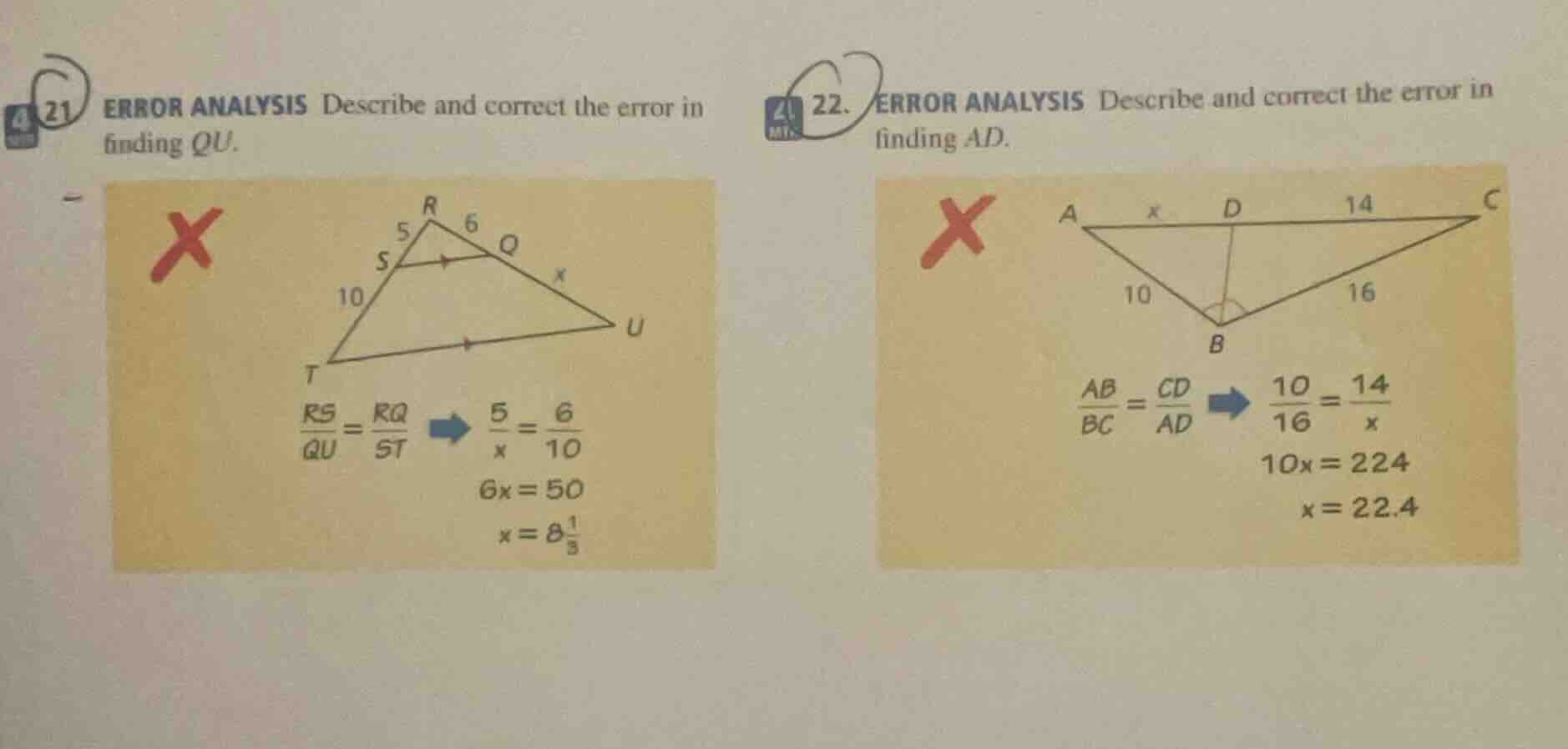 21 error analysis describe and correct the error in finding qu. 22. err…