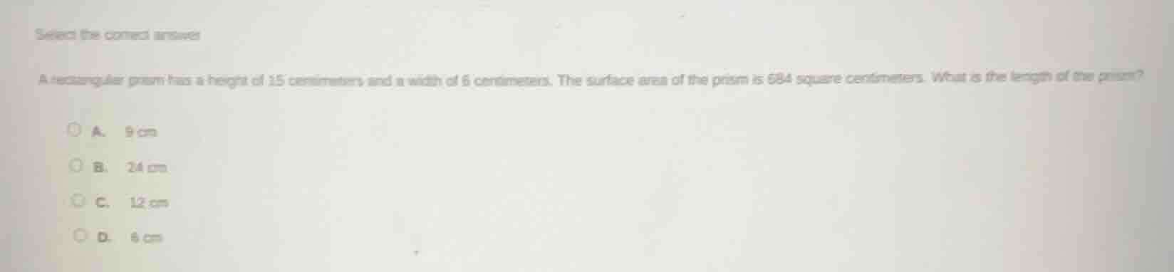 select the correct answer a rectangular prism has a height of 15 centim…