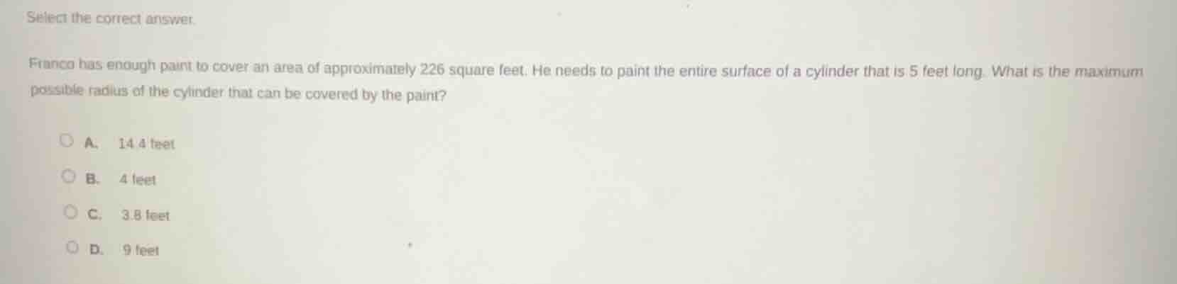 select the correct answer. franco has enough paint to cover an area of …