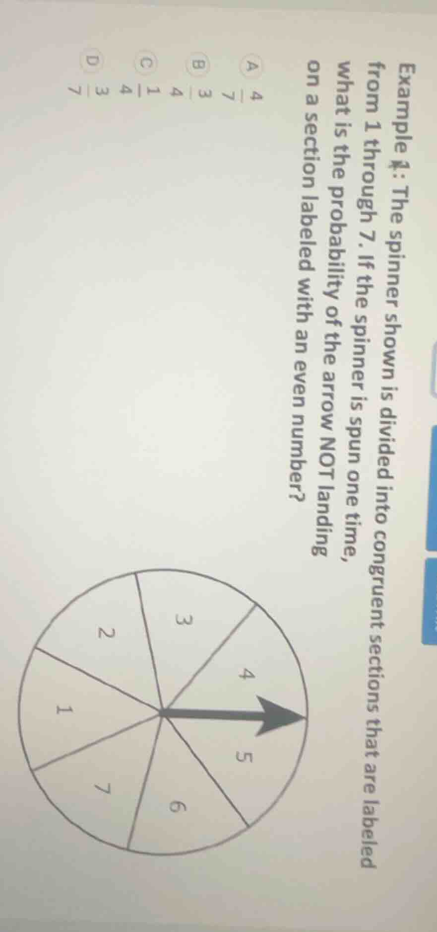 example 4: the spinner shown is divided into congruent sections that ar…