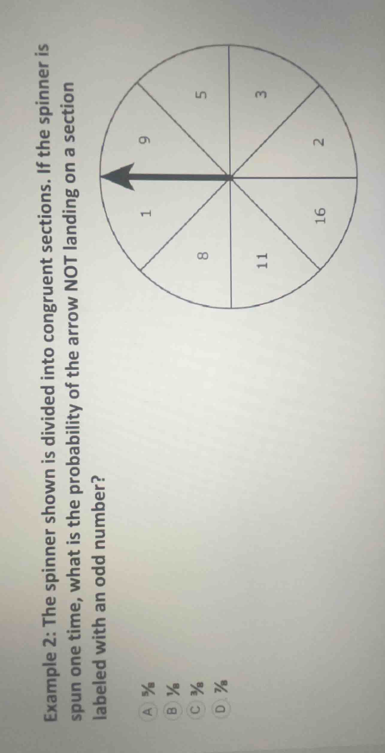 example 2. the spinner shown is divided into congruent sections. if the…