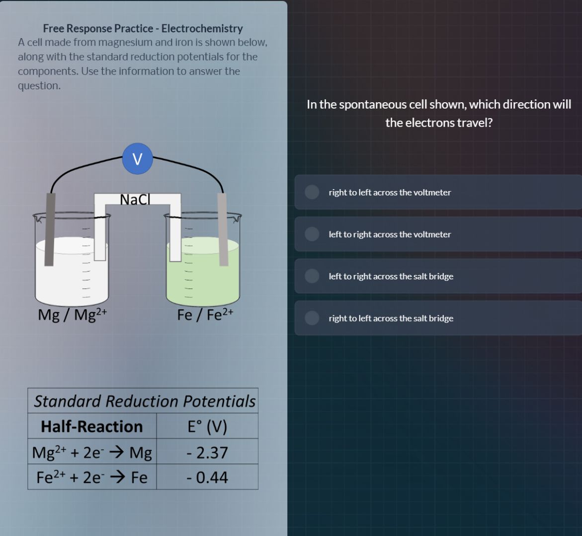 free response practice - electrochemistry a cell made from magnesium an…
