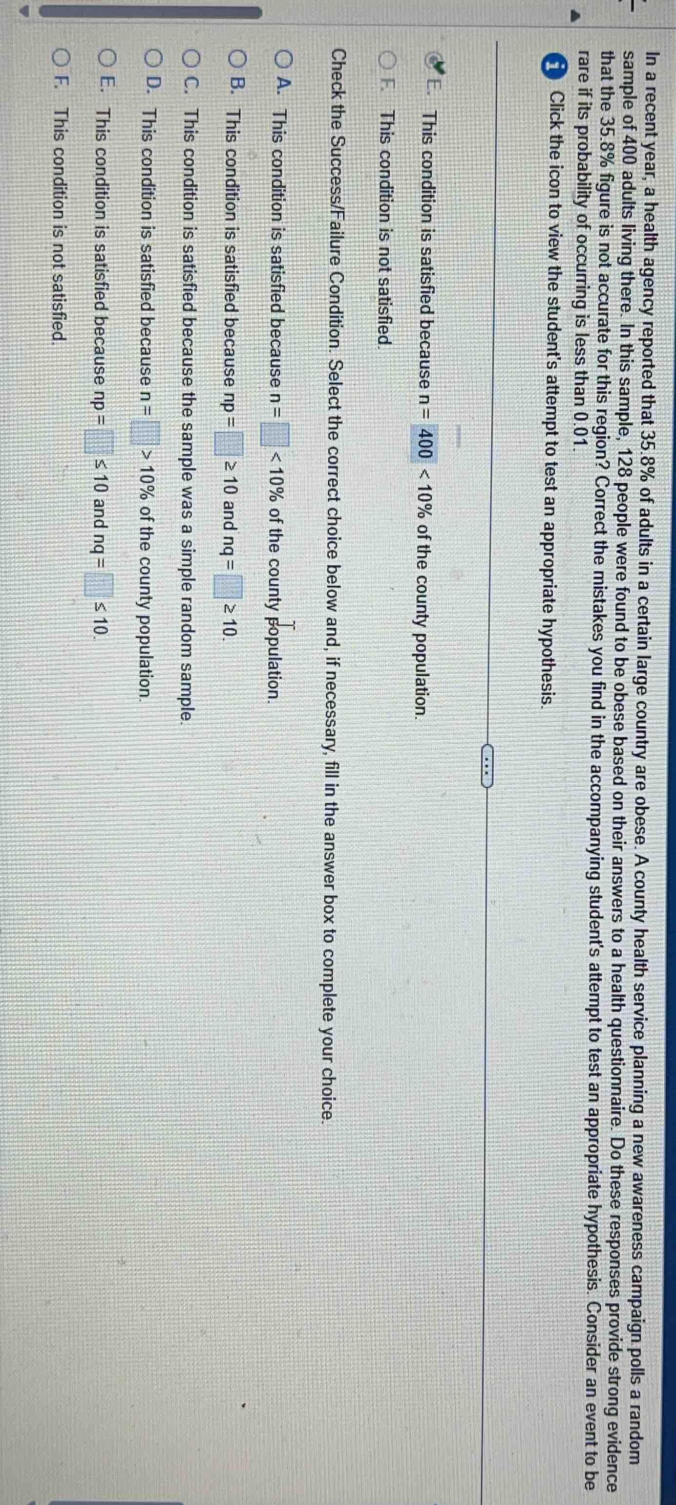 in a recent year, a health agency reported that 35.8% of adults in a ce…