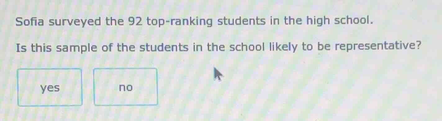 sofia surveyed the 92 top - ranking students in the high school. is thi…