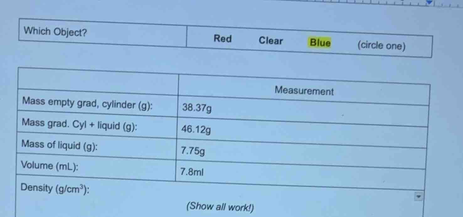 which object? \tred \tclear \tblue \t(circle one) \t\tmeasurement mass …