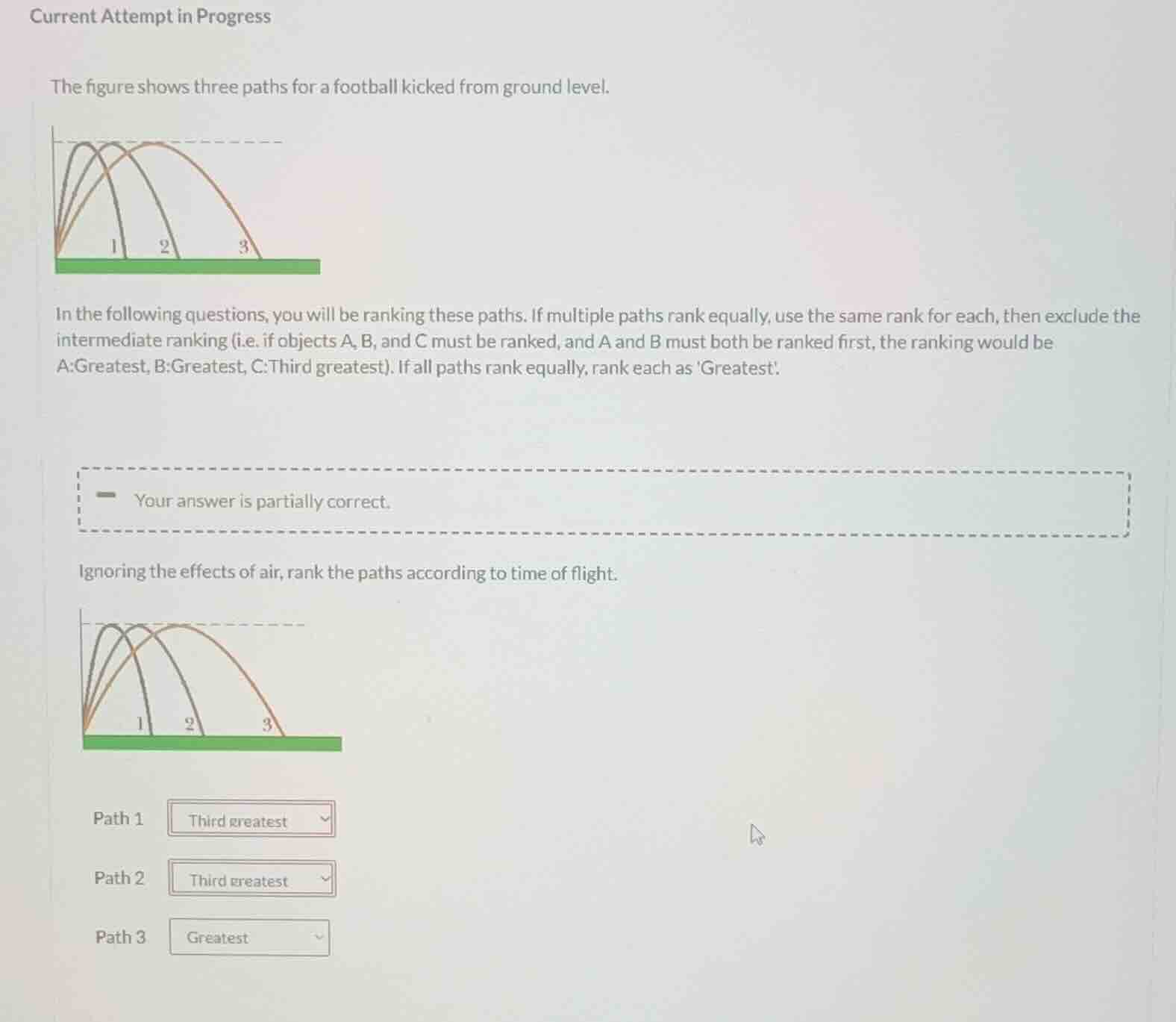 current attempt in progress the figure shows three paths for a football…