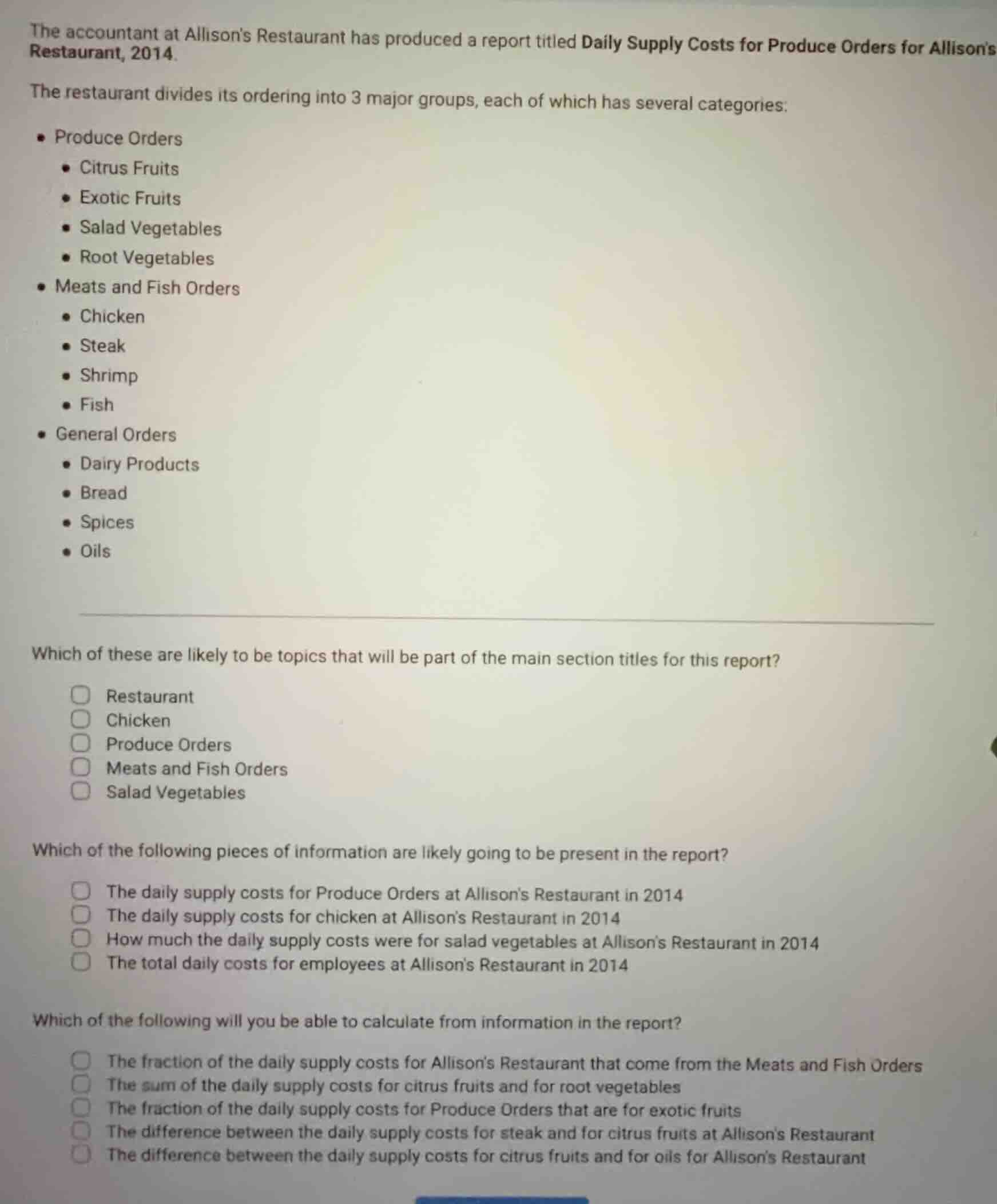 the accountant at allisons restaurant has produced a report titled dail…