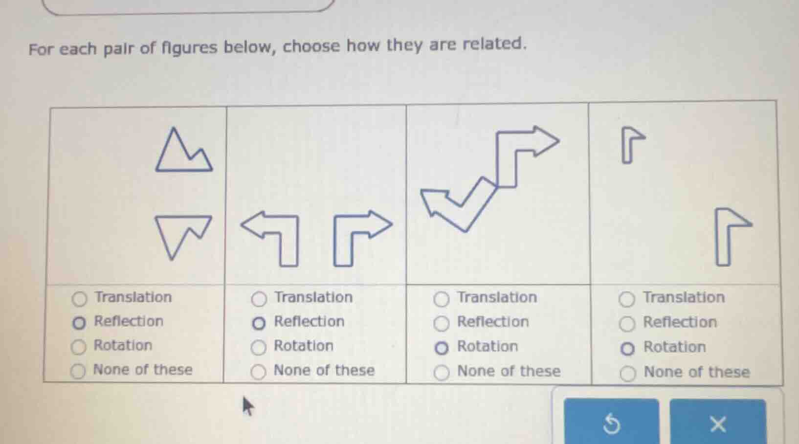 for each pair of figures below, choose how they are related. options fo…