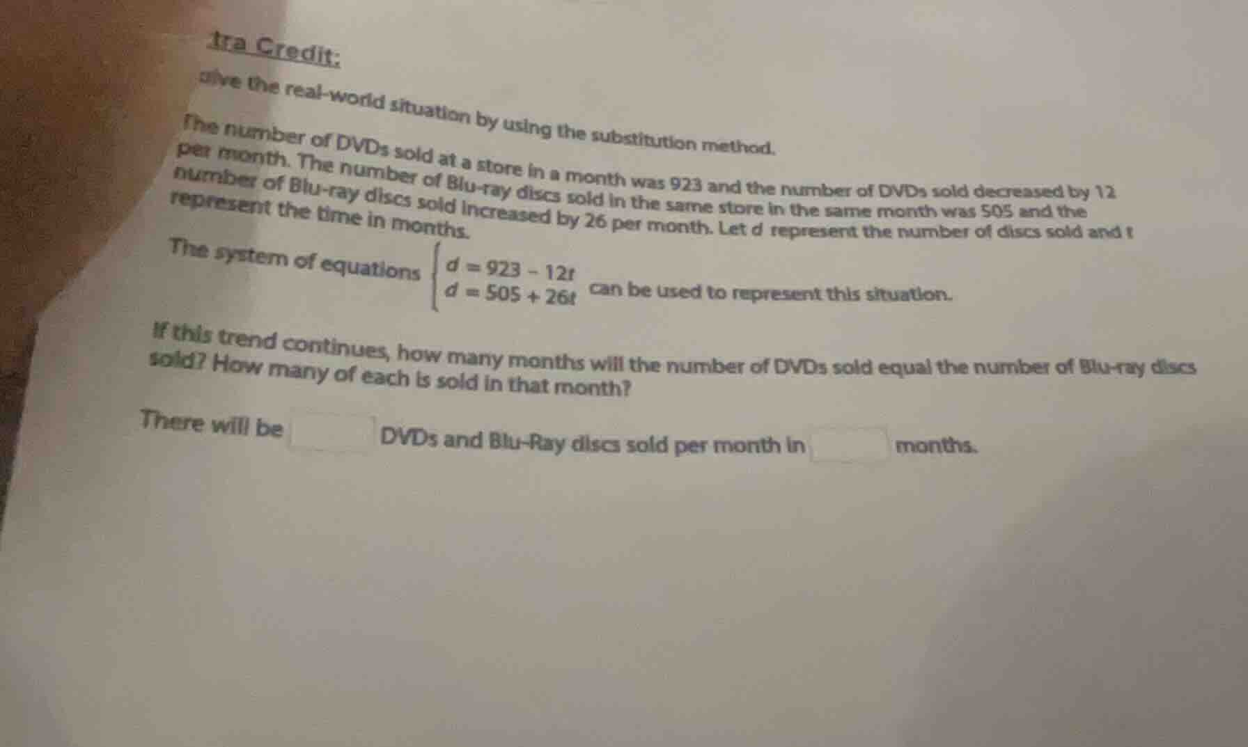 extra credit: solve the real - world situation by using the substitutio…