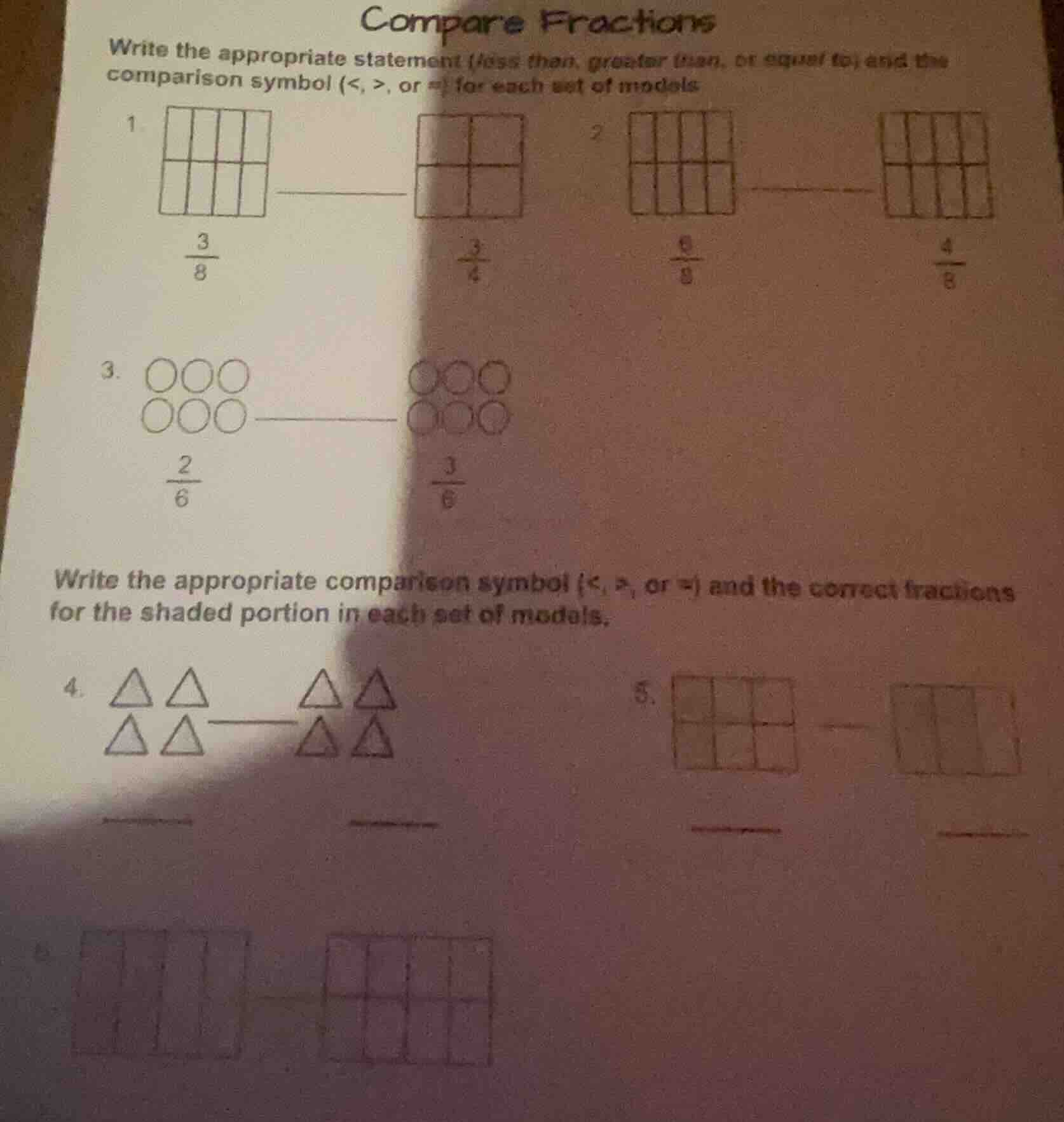 compare fractions write the appropriate statement (less than, greater t…