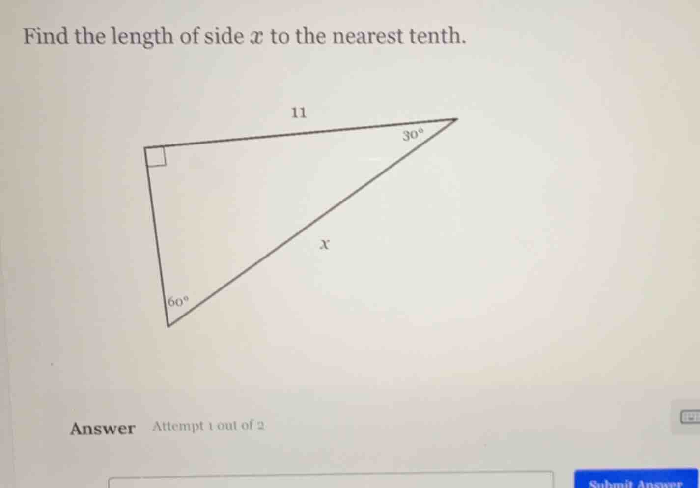 find the length of side x to the nearest tenth.