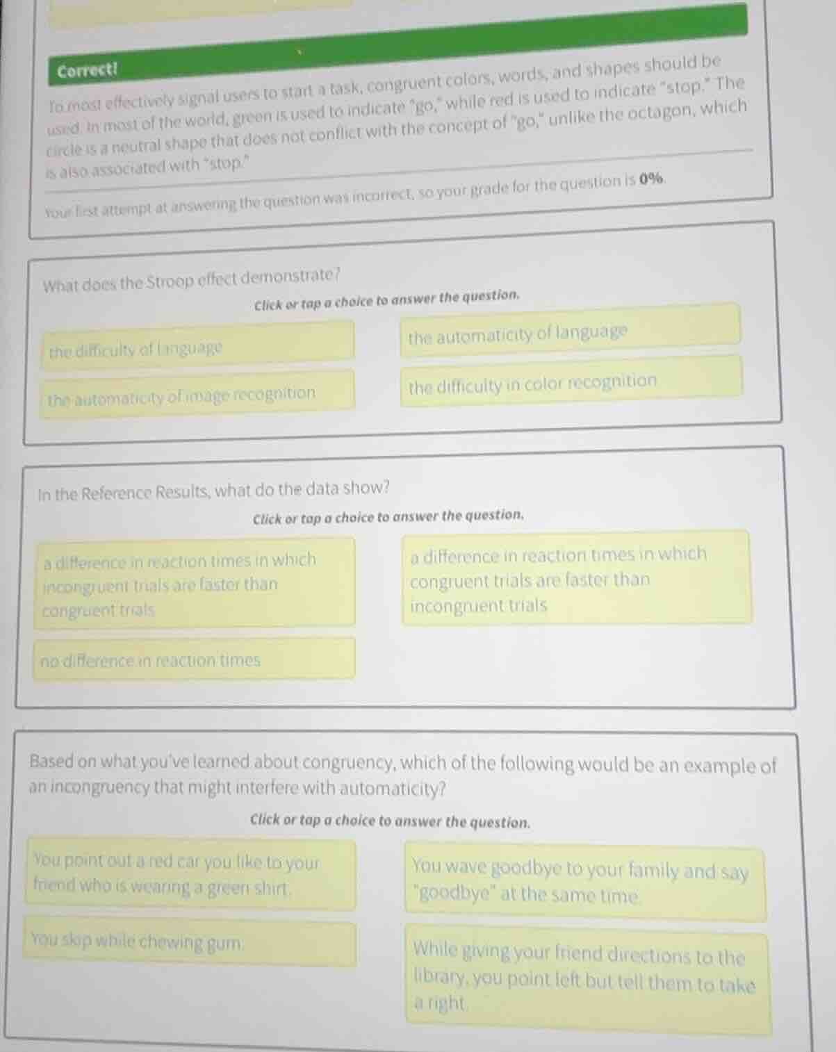 correct! to most effectively signal users to start a task, congruent co…