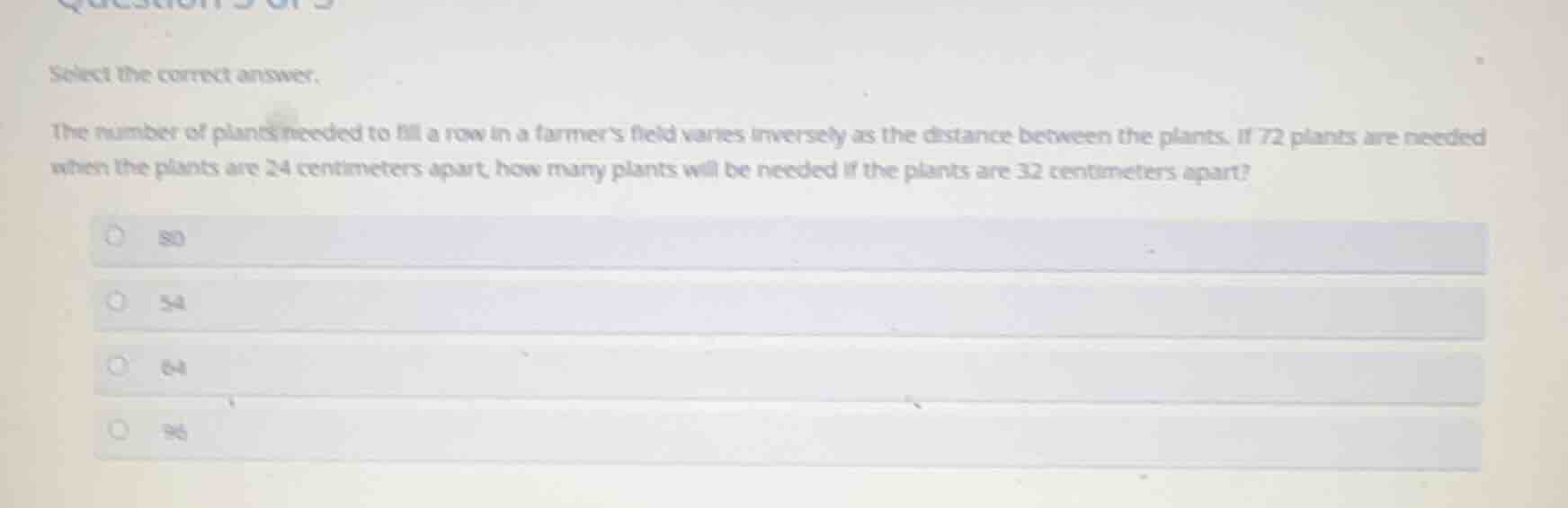 select the correct answer. the number of plants needed to fill a row in…
