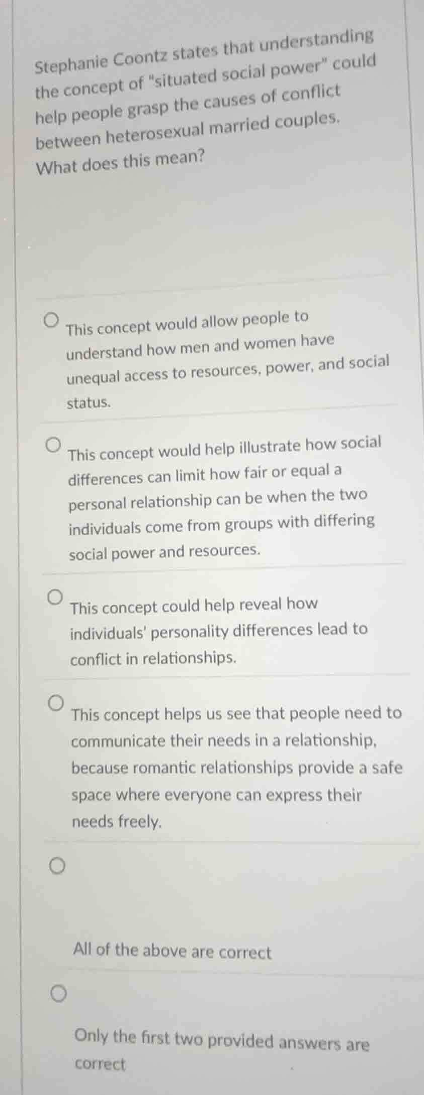 stephanie coontz states that understanding the concept of \situated soc…