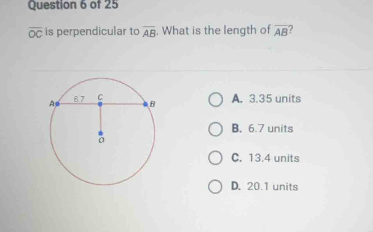 question 6 of 25 \\(overline{oc}\\) is perpendicular to \\(overline{ab}…