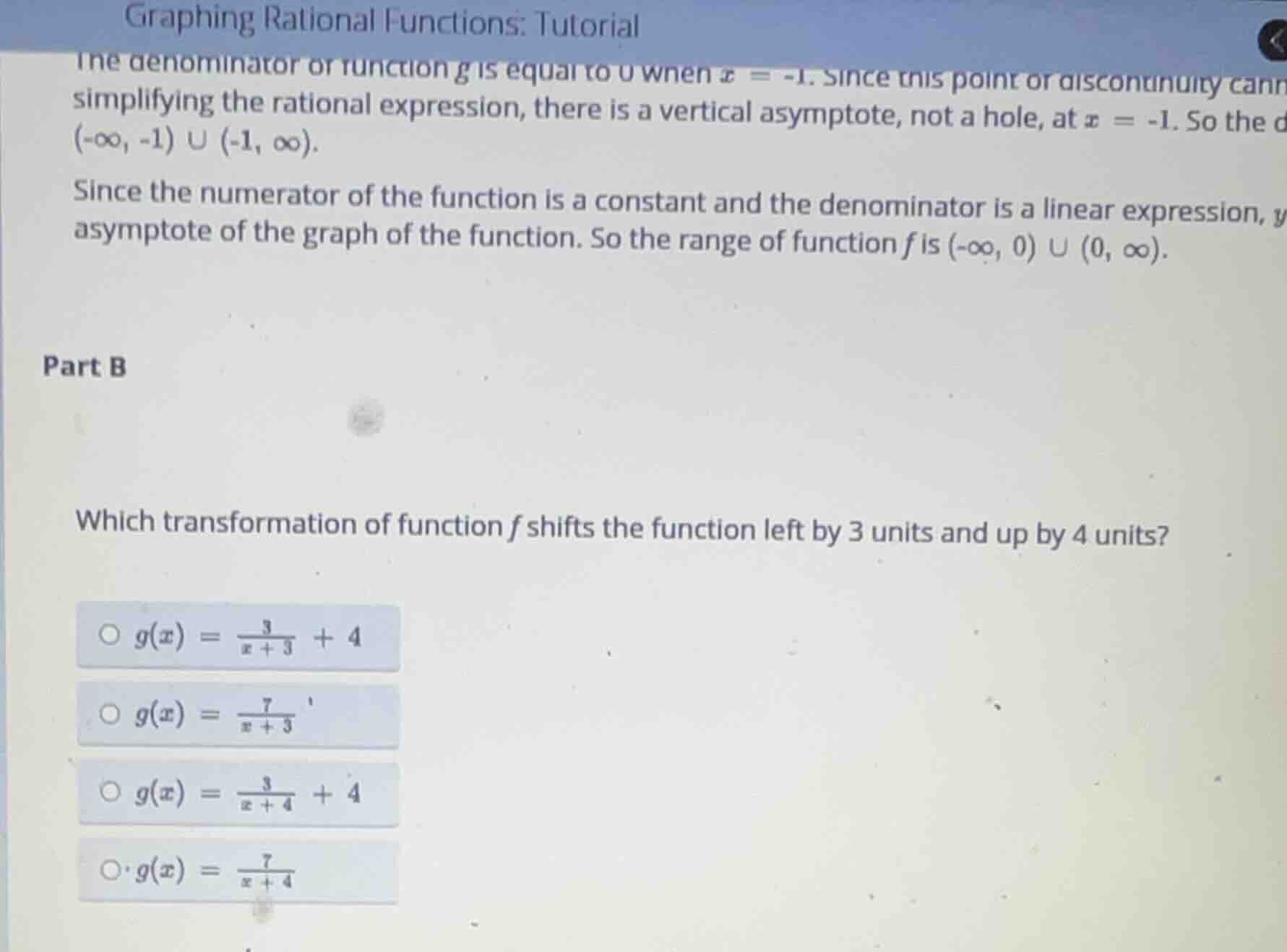 graphing rational functions: tutorial the denominator of function g is …