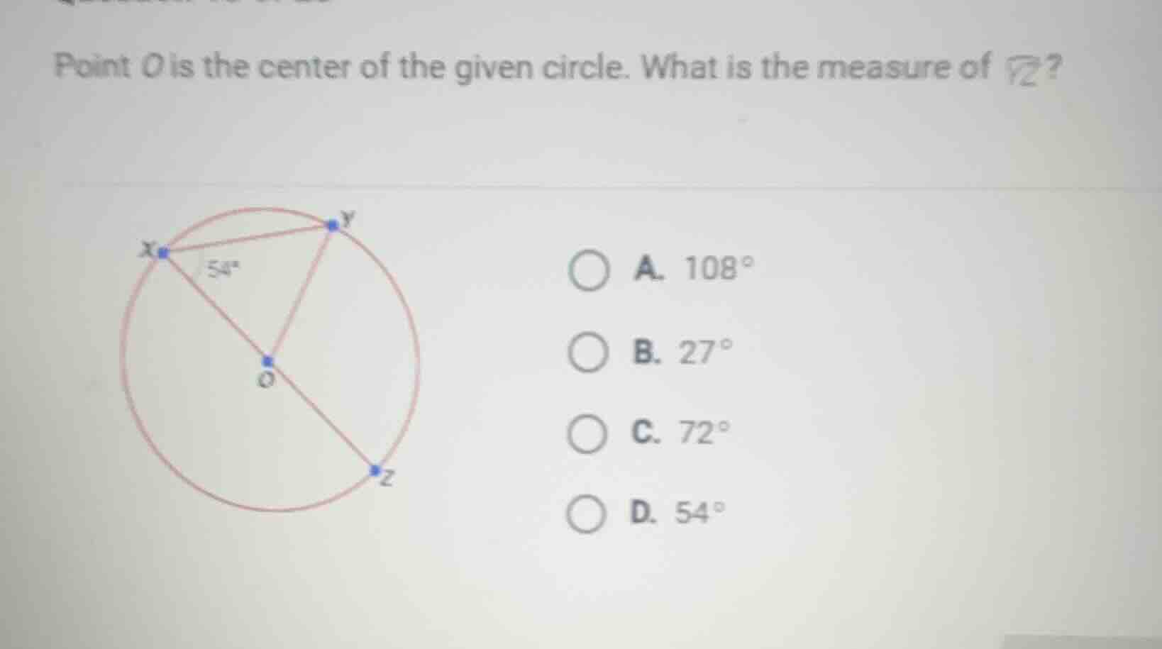 point o is the center of the given circle. what is the measure of wideh…