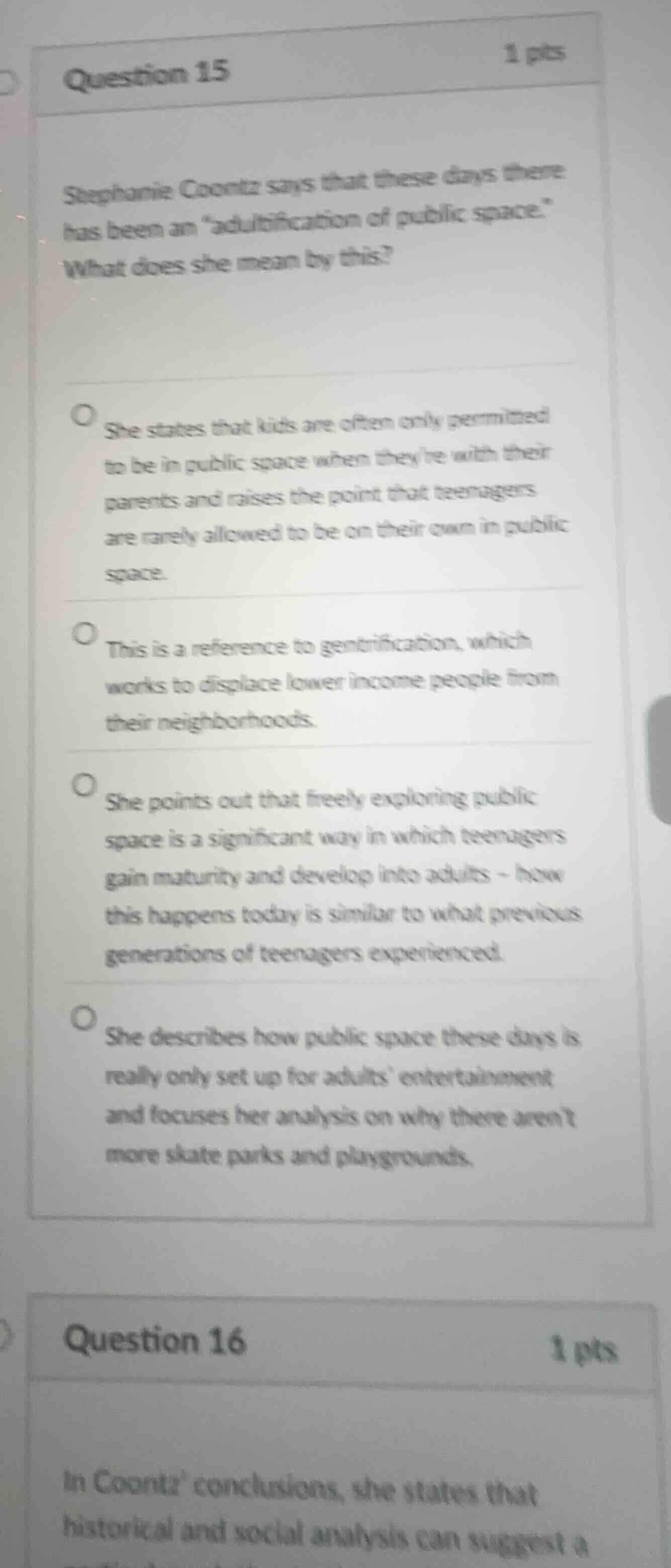 question 15 1 pts stephanie coontz says that these days there has been …