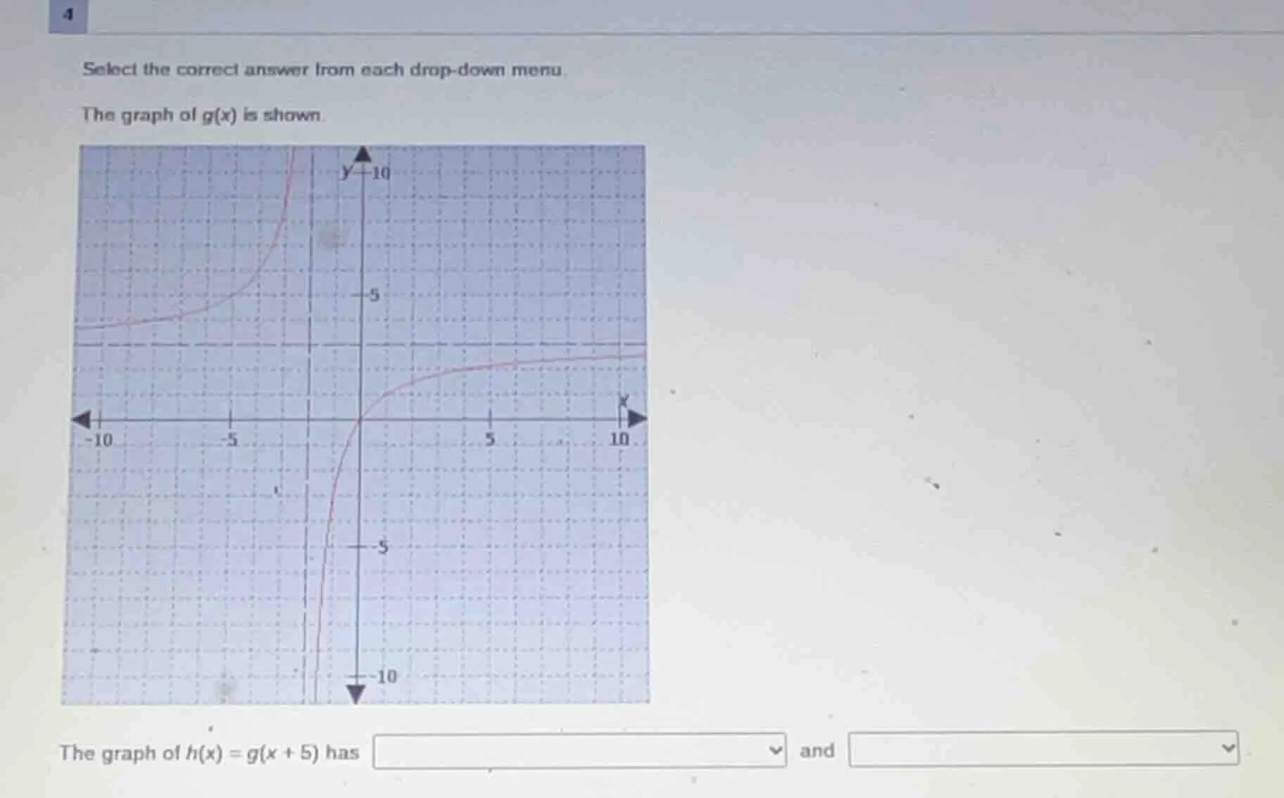 select the correct answer from each drop - down menu. the graph of ( g(…