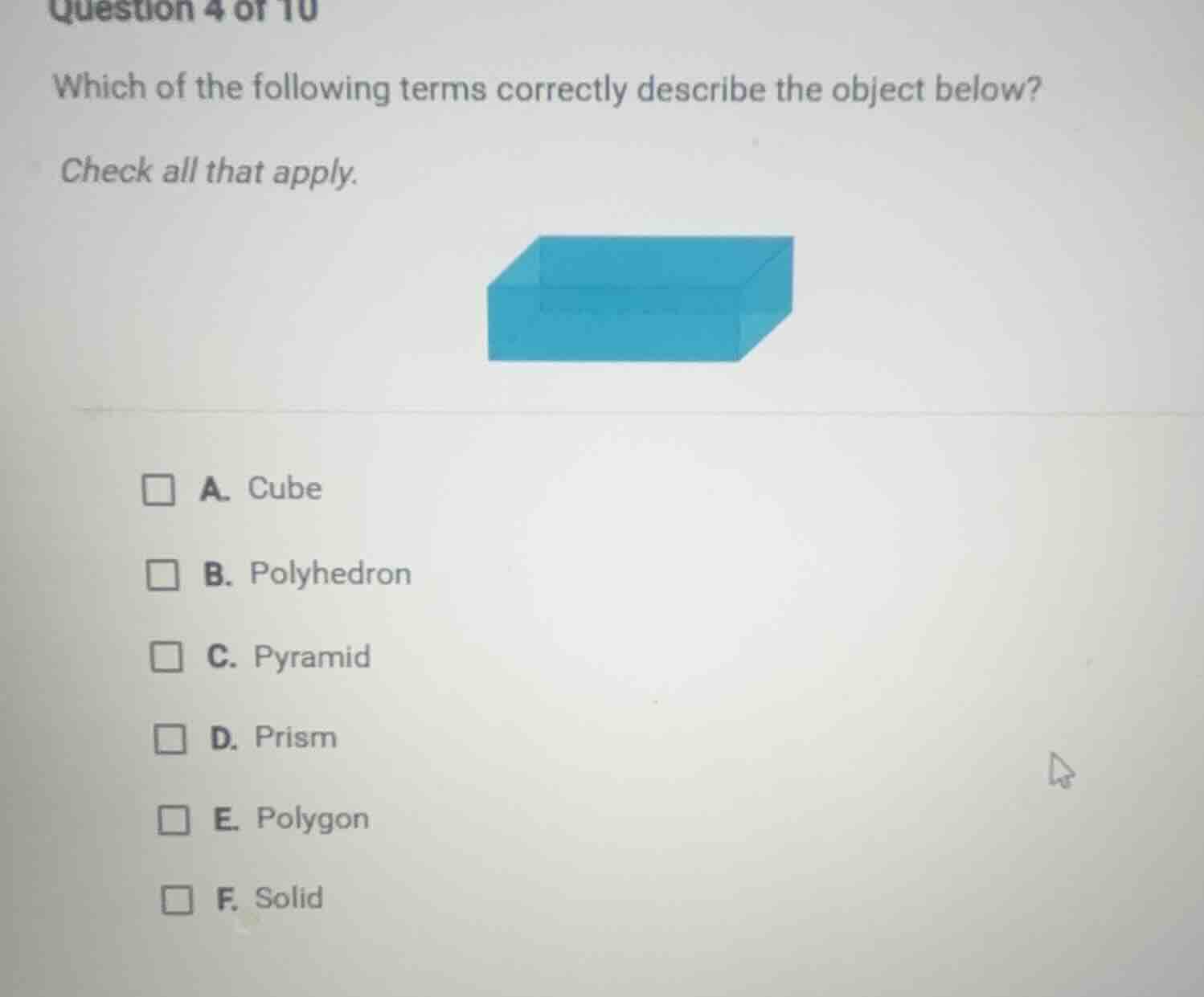 question 4 of 10 which of the following terms correctly describe the ob…