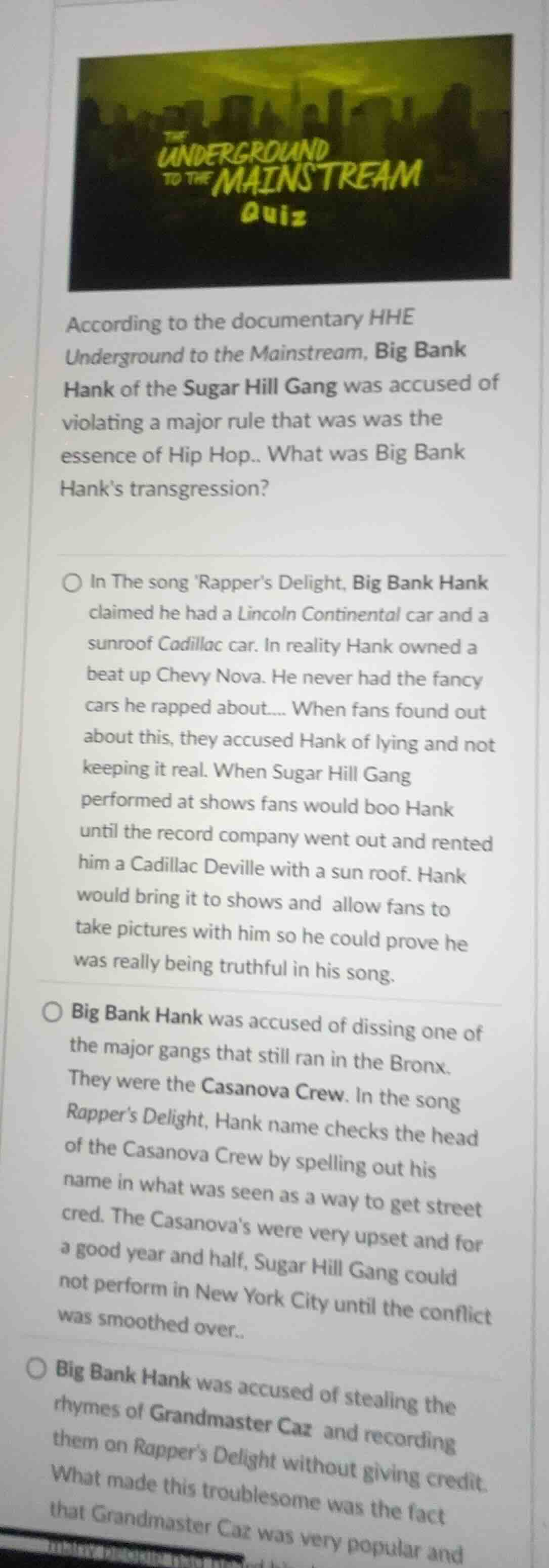 according to the documentary hhe underground to the mainstream, big ban…