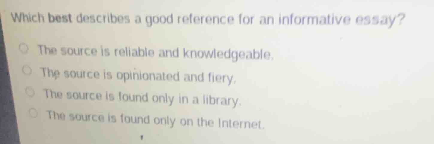 which best describes a good reference for an informative essay? the sou…