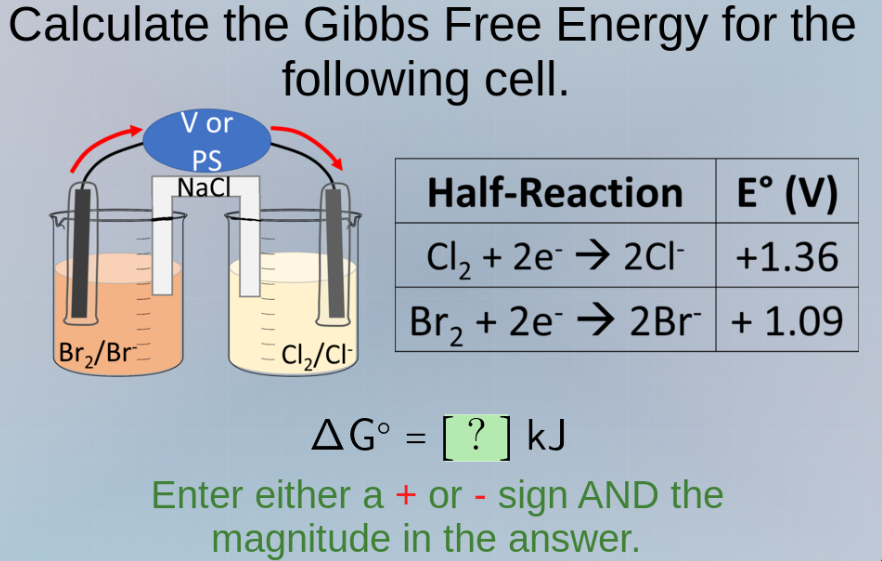 calculate the gibbs free energy for the following cell. half-reaction |…