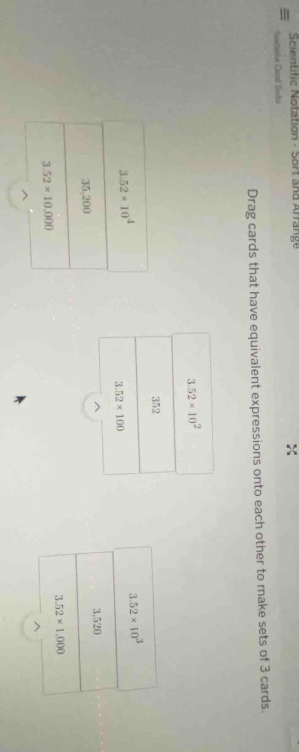 scientific notation - sort and arrange drag cards that have equivalent …