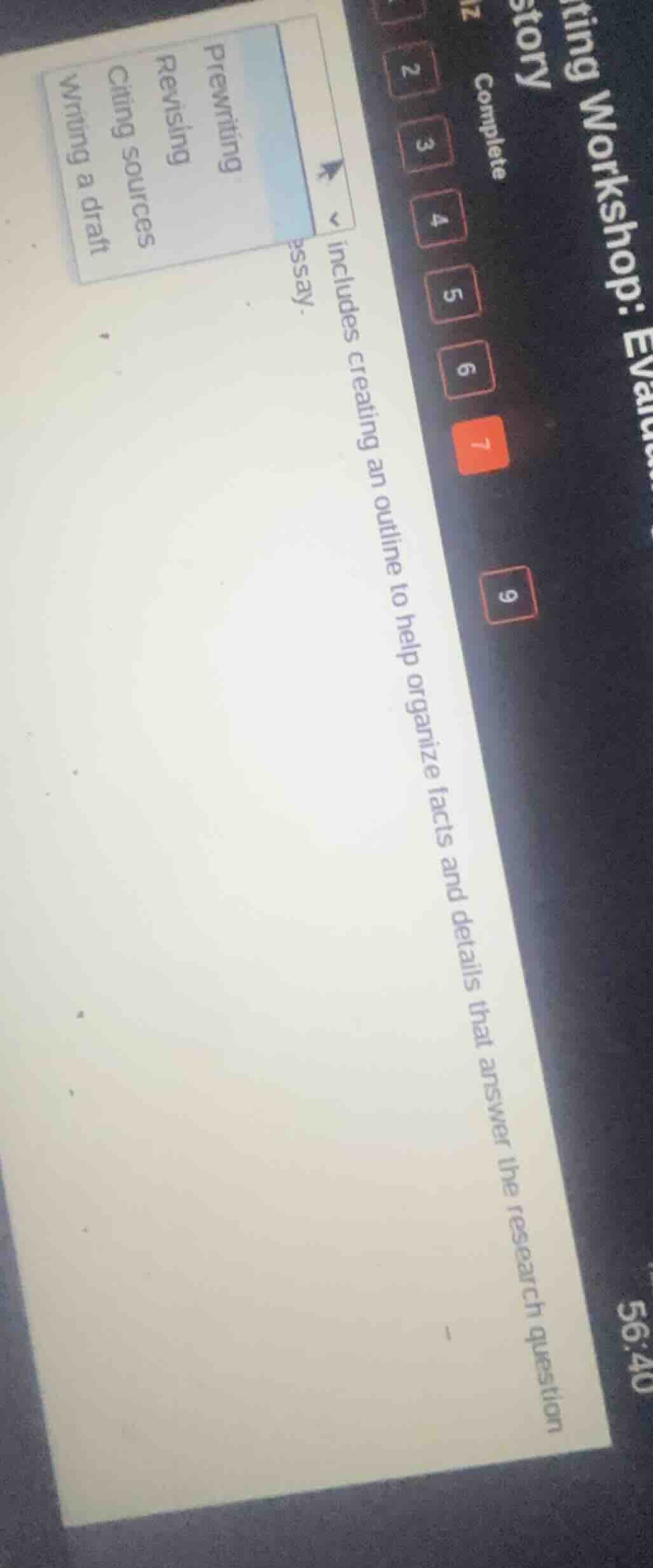 includes creating an outline to help organize facts and details that an…