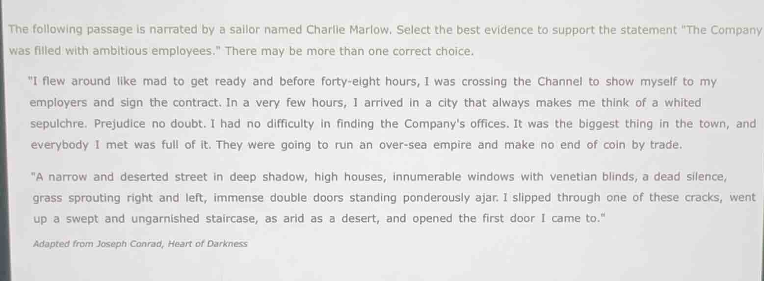 the following passage is narrated by a sailor named charlie marlow. sel…