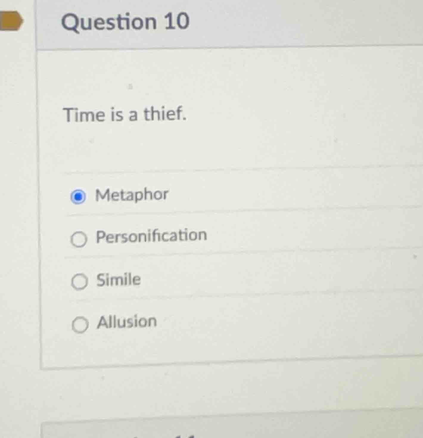 question 10 time is a thief. metaphor personification simile allusion