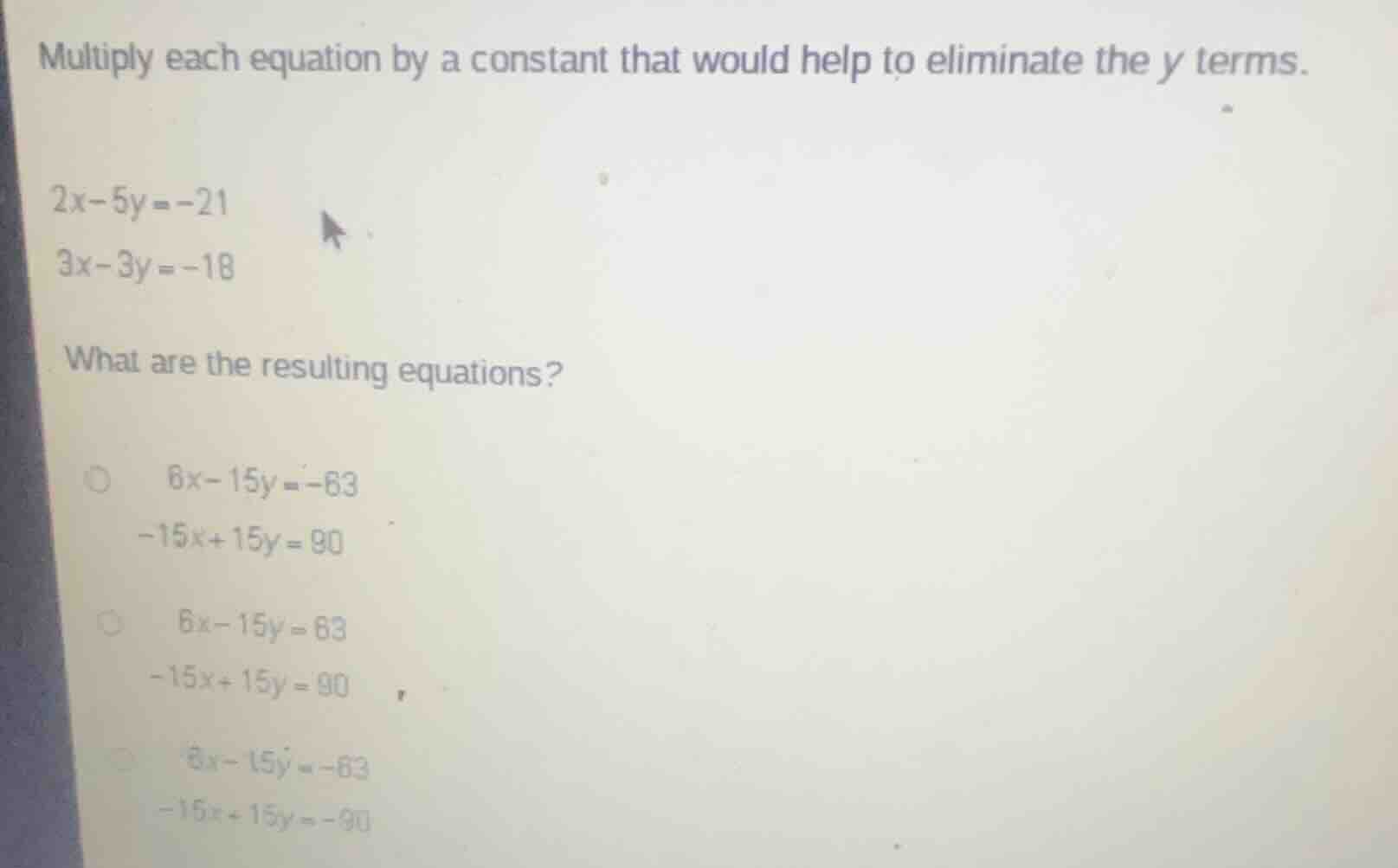multiply each equation by a constant that would help to eliminate the y…